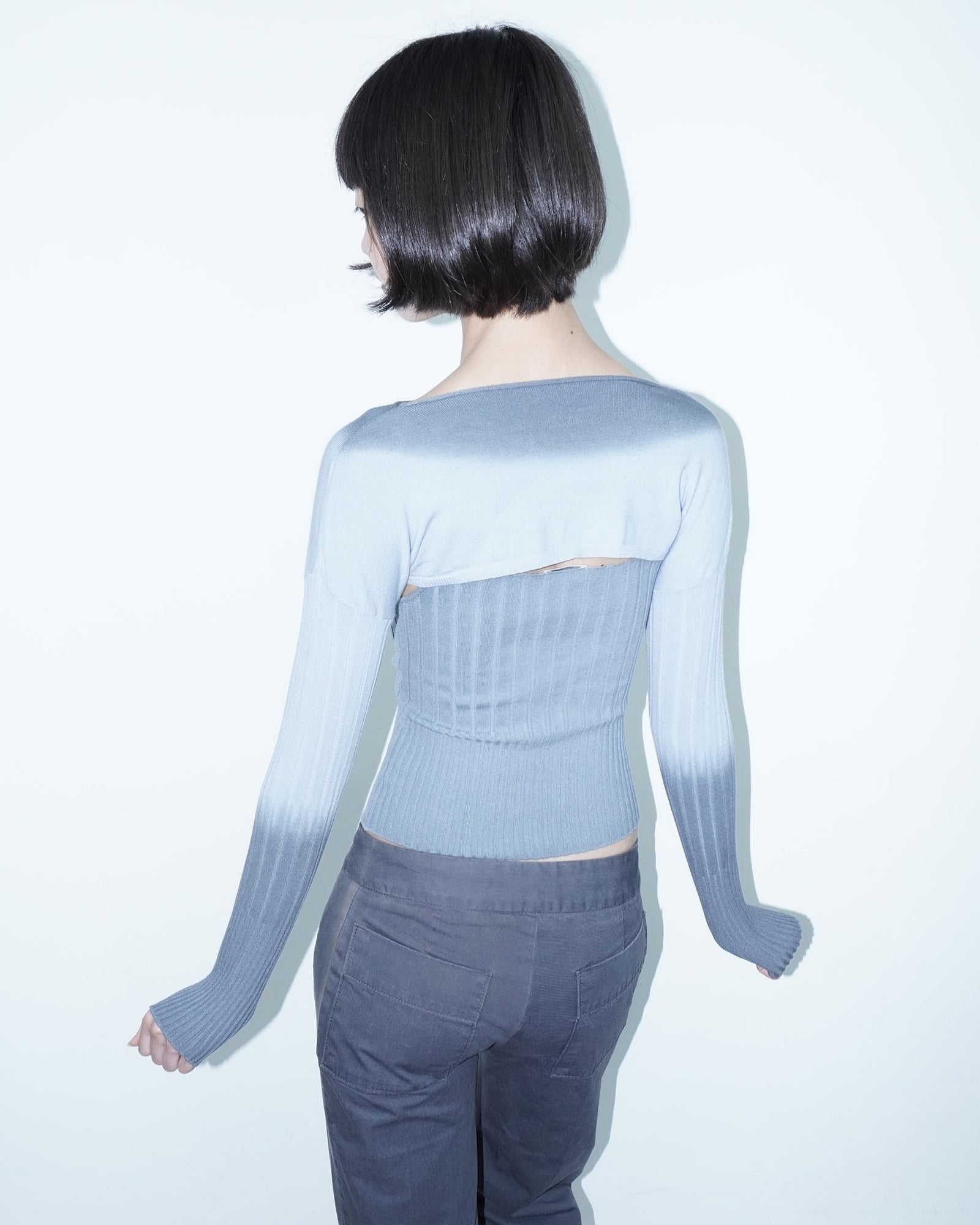 powder blue knit set with lace detail