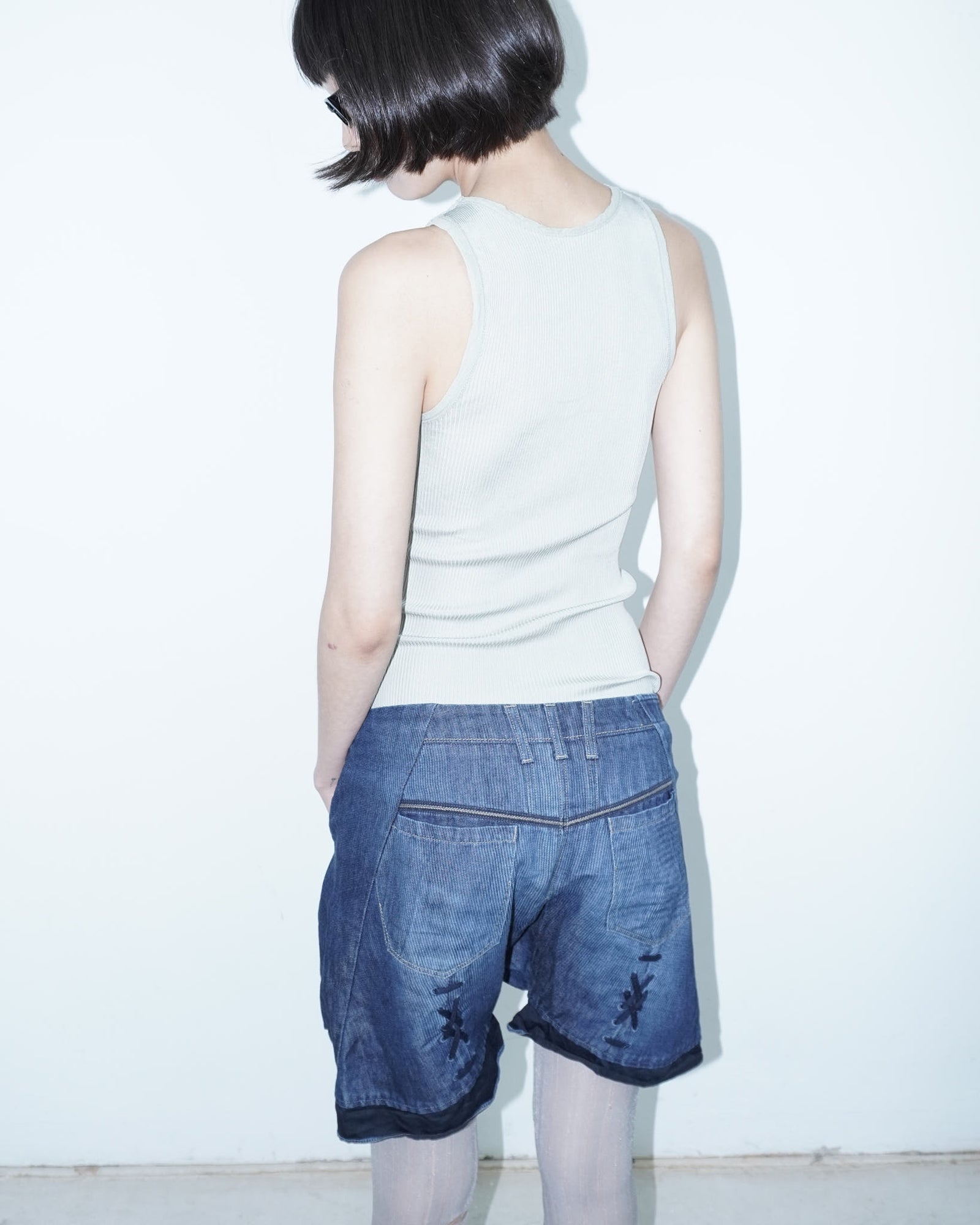 linen and cotton balloon denim shorts