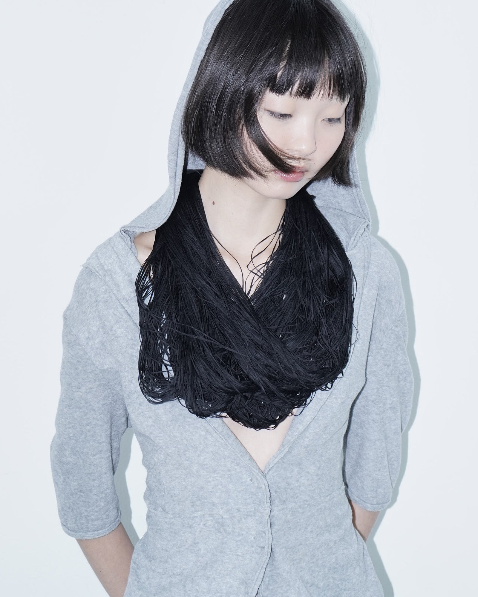 leather and silk black fringe necklace