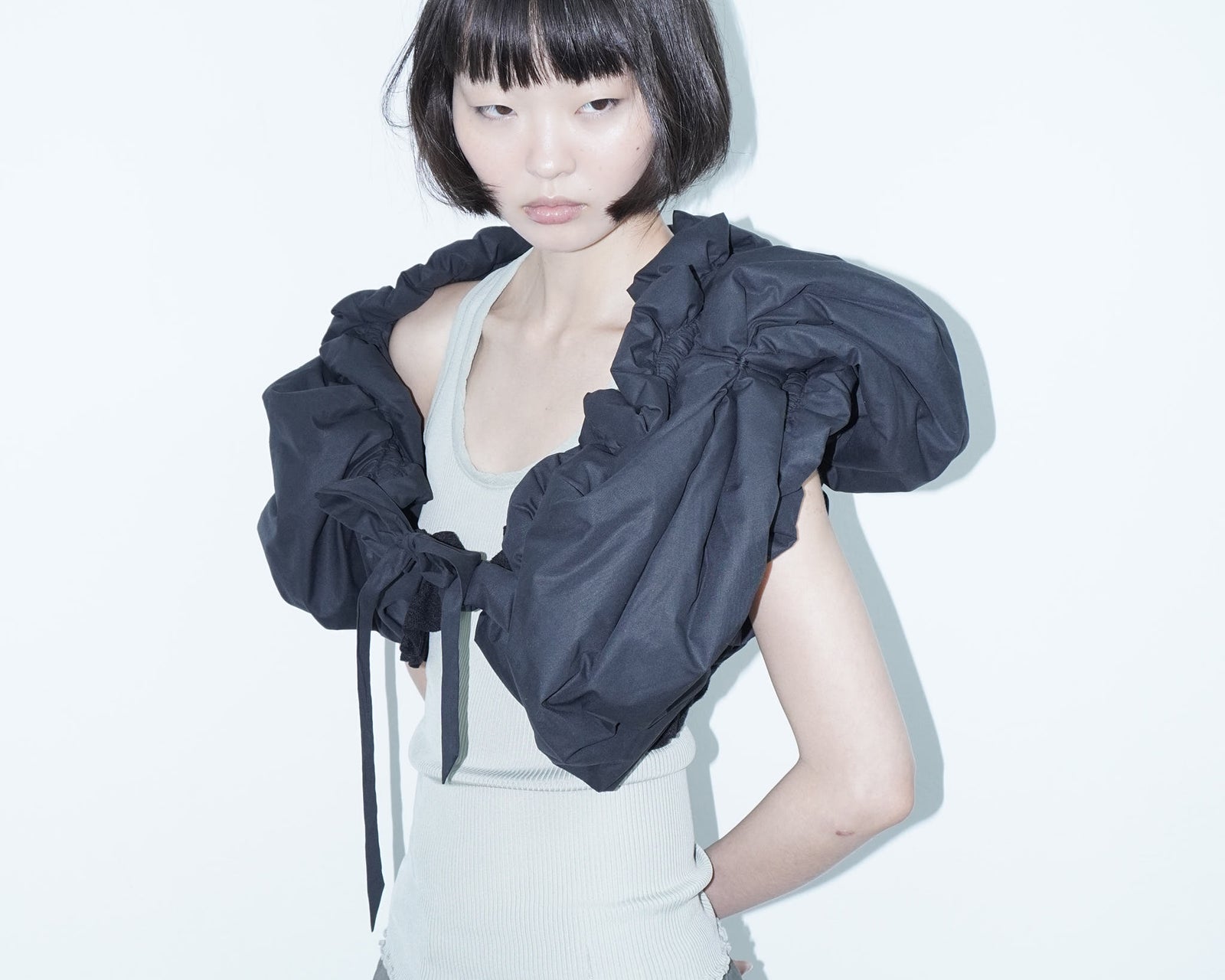cropped ruffled puffer vest