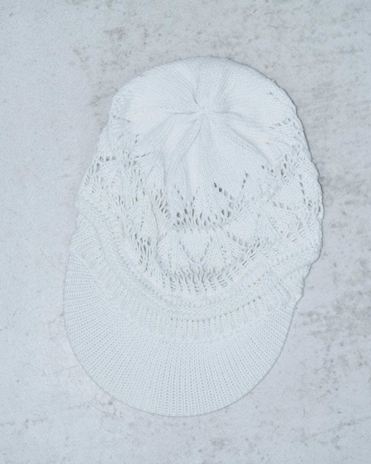 white cotton knitted visor hat