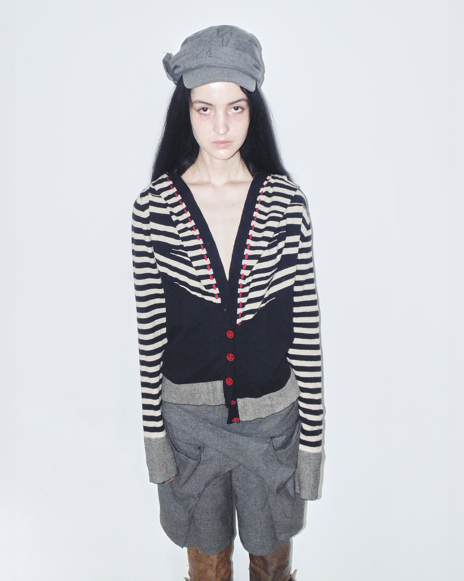 hooded smiley striped cardigan