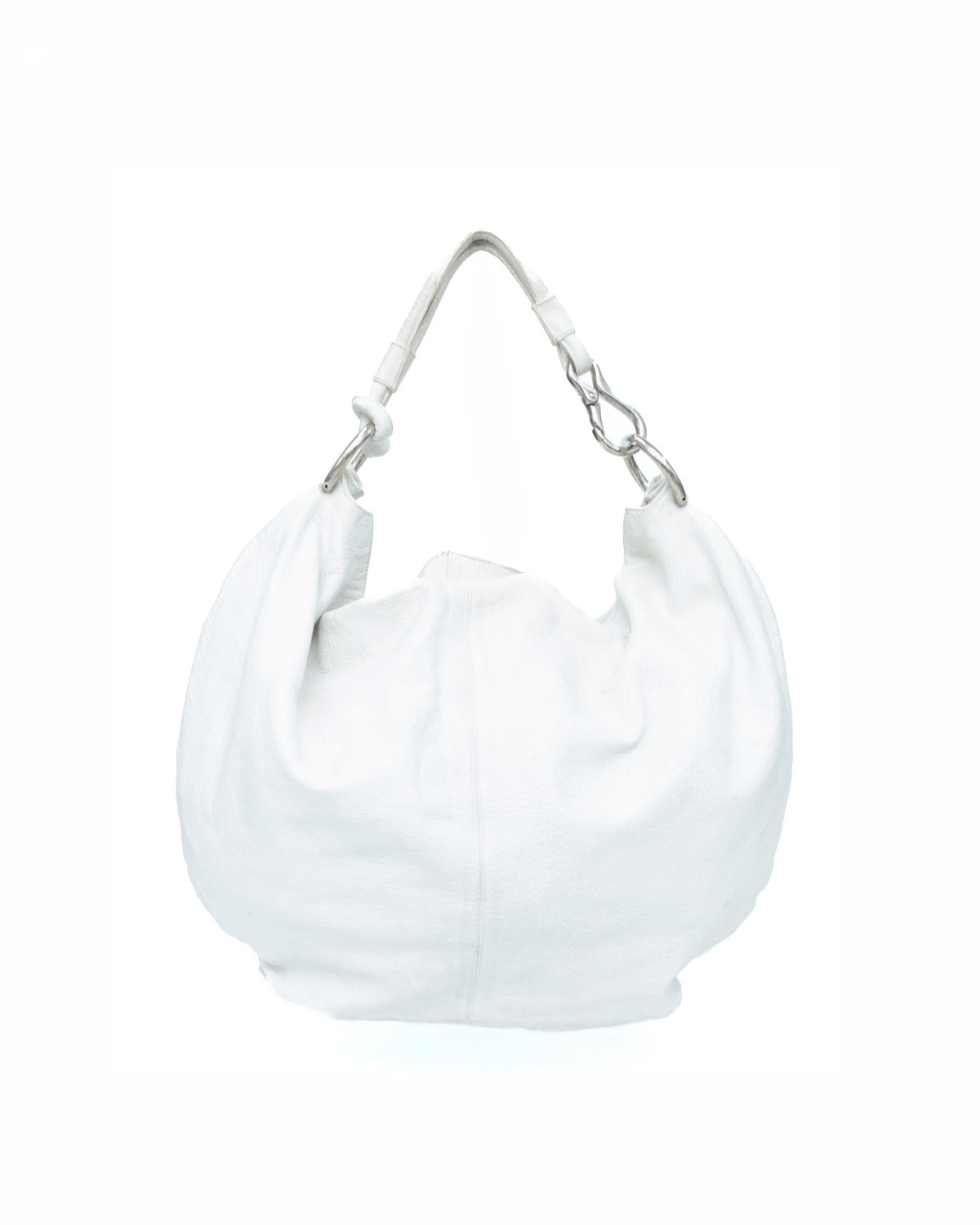 soft round white leather hobo bag