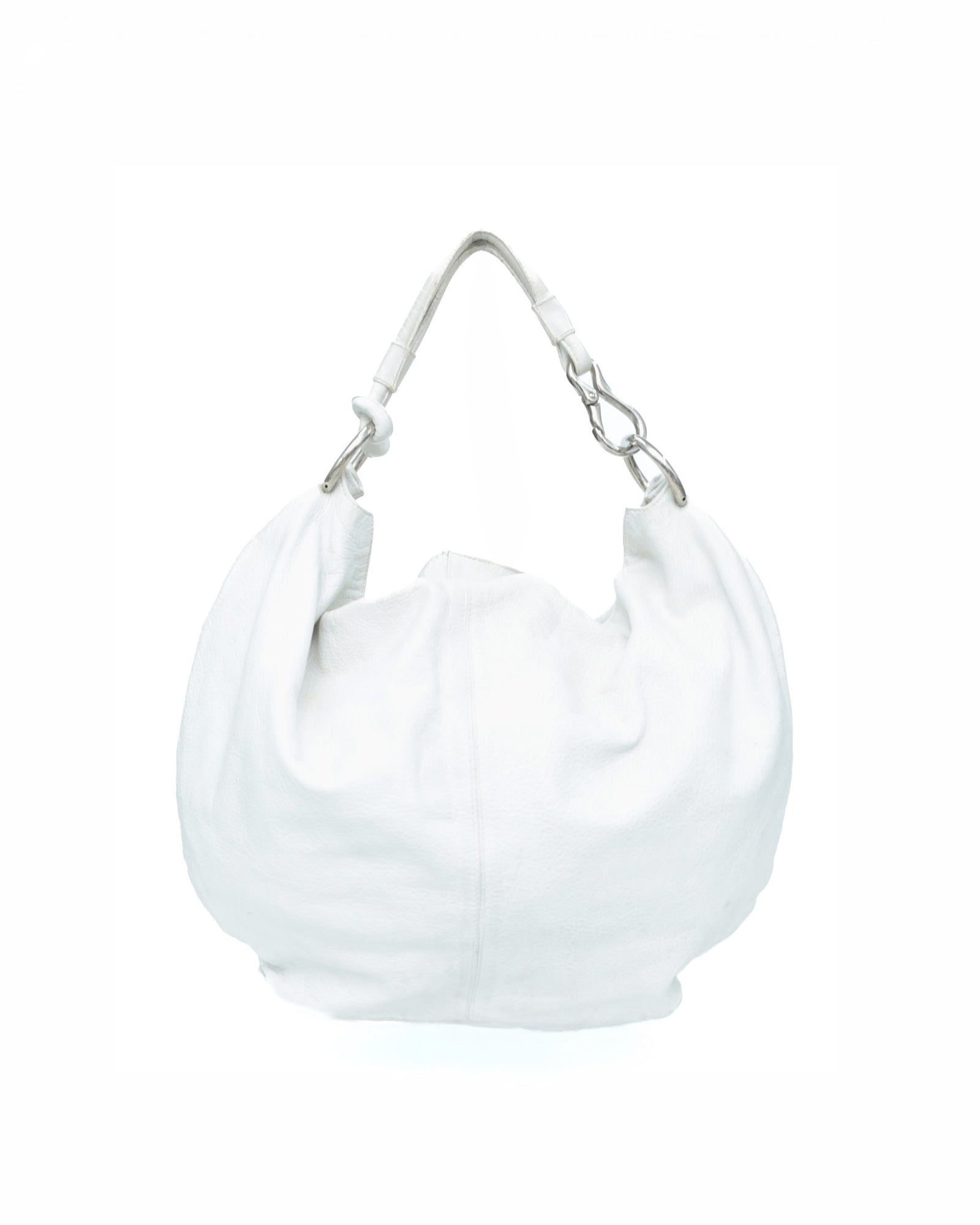 soft round white leather hobo bag
