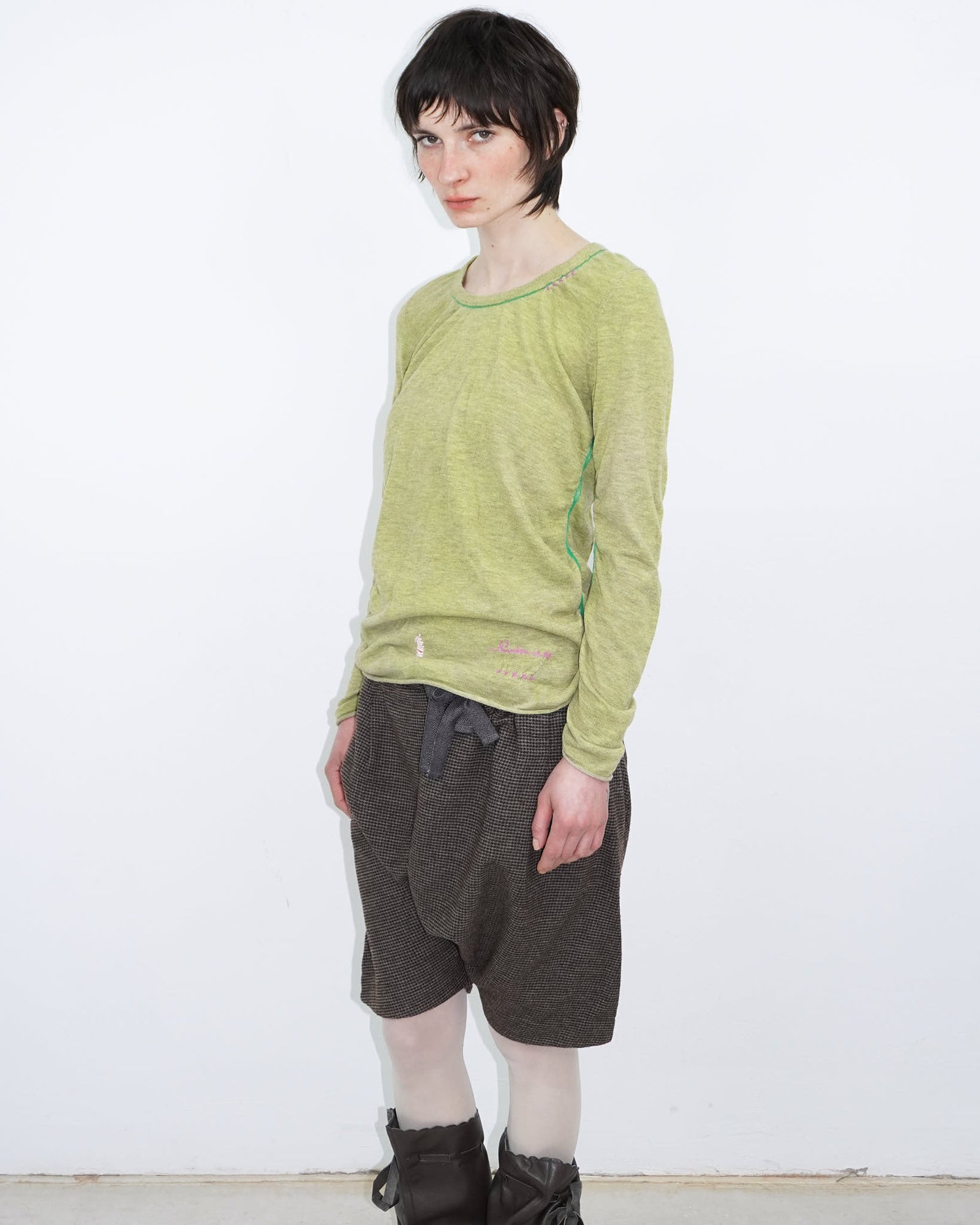 acid green elastic knit top