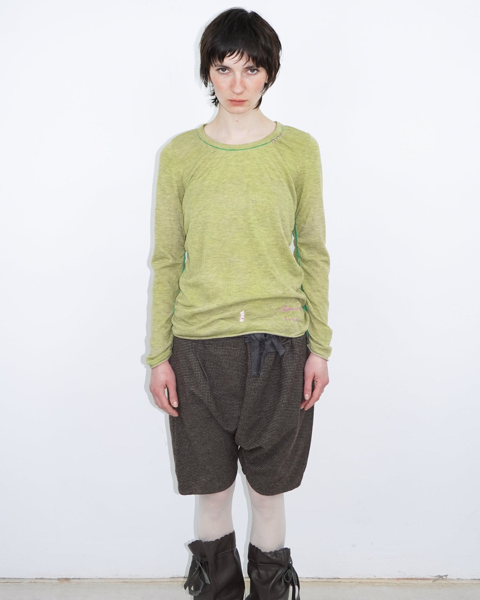 acid green elastic knit top