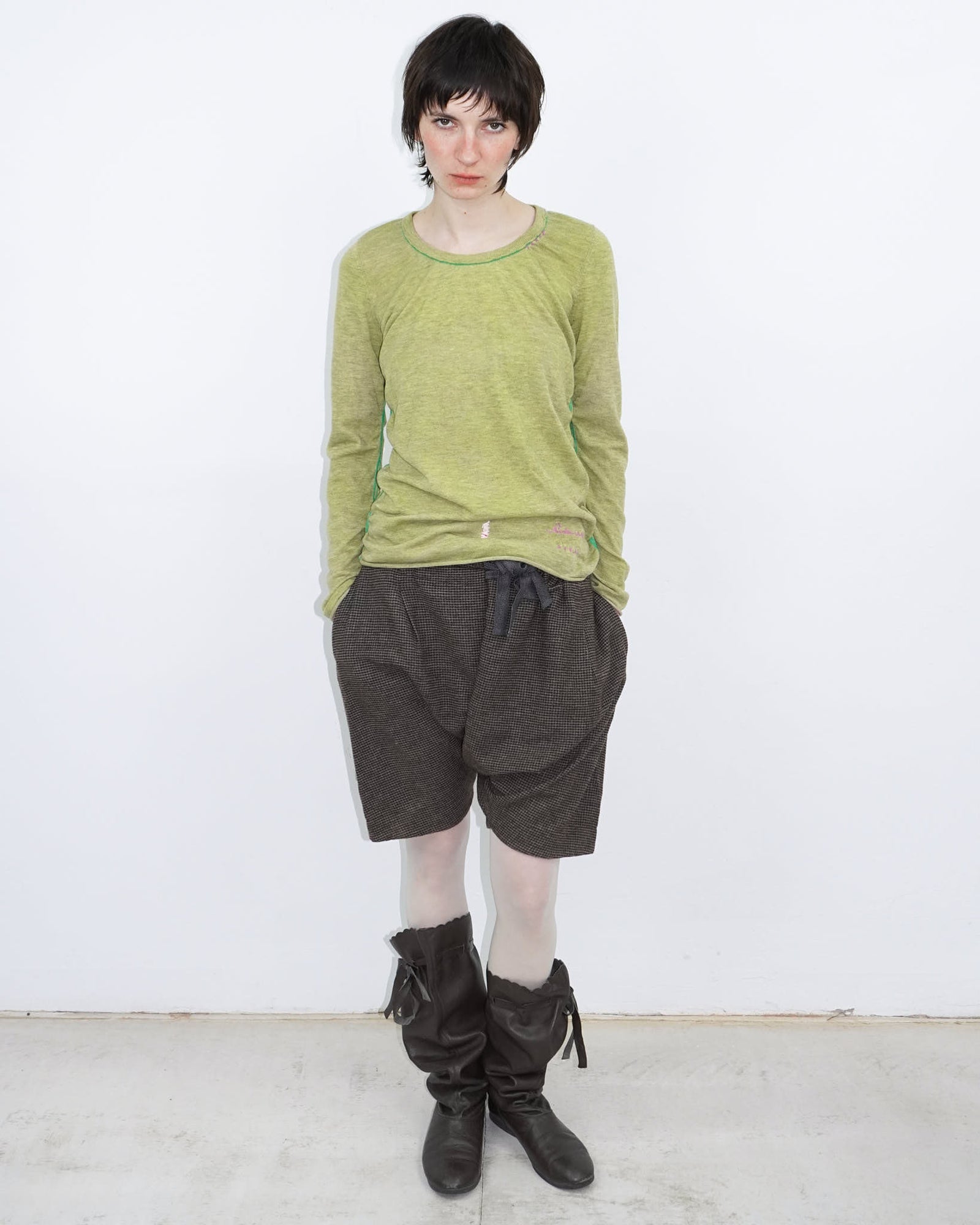 acid green elastic knit top