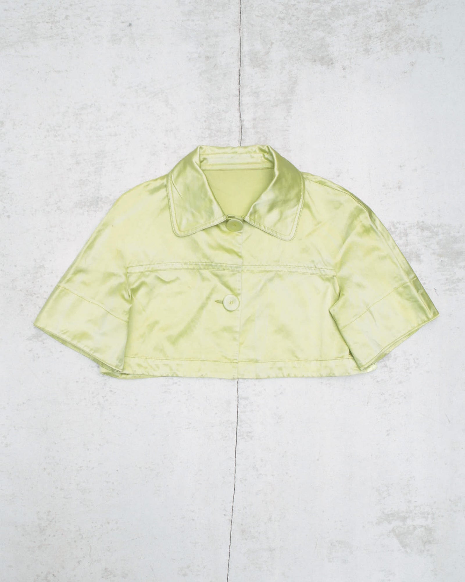 acid yellow short sleeve satin cropped bolero