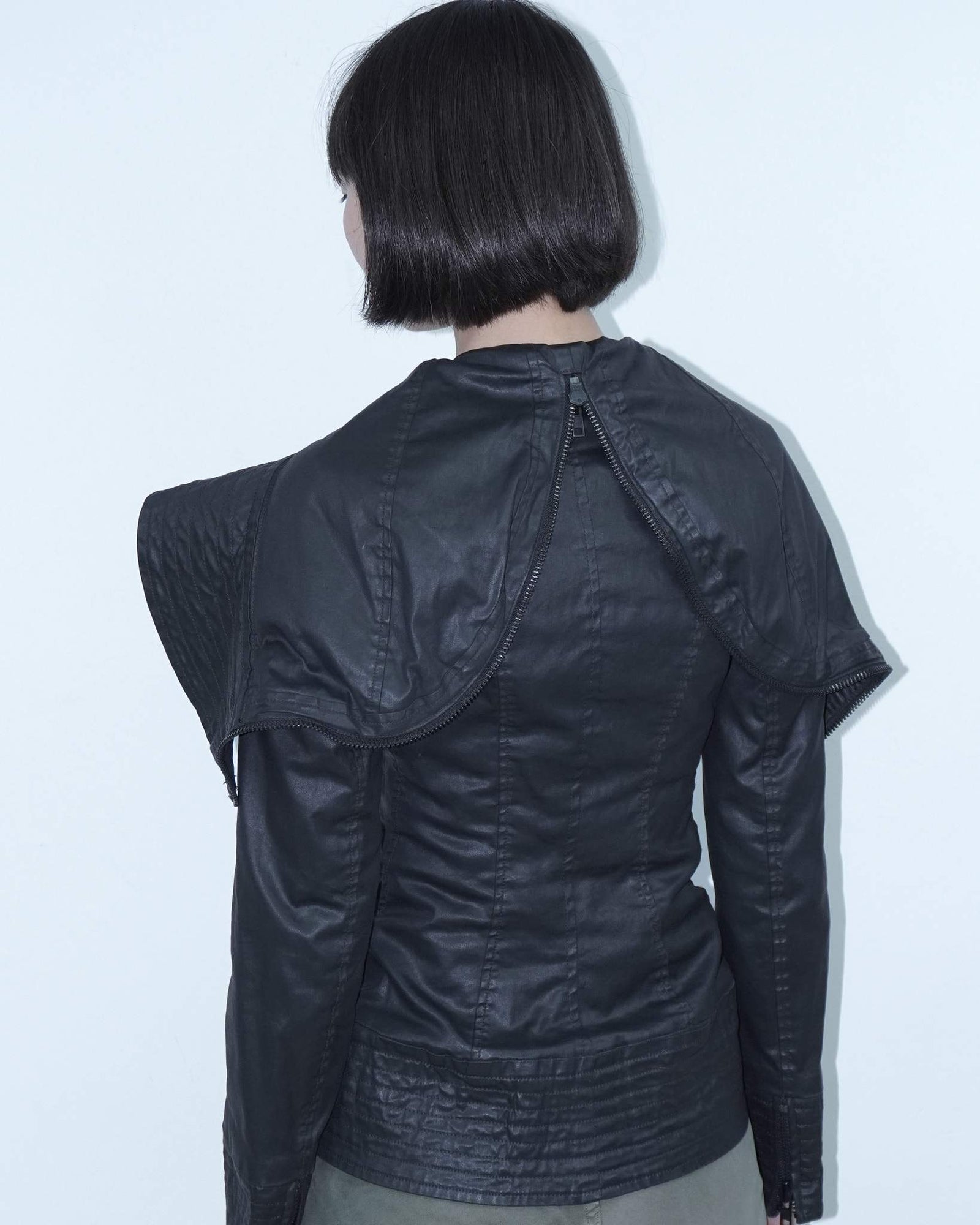 adherent black waxed  hooded jacket