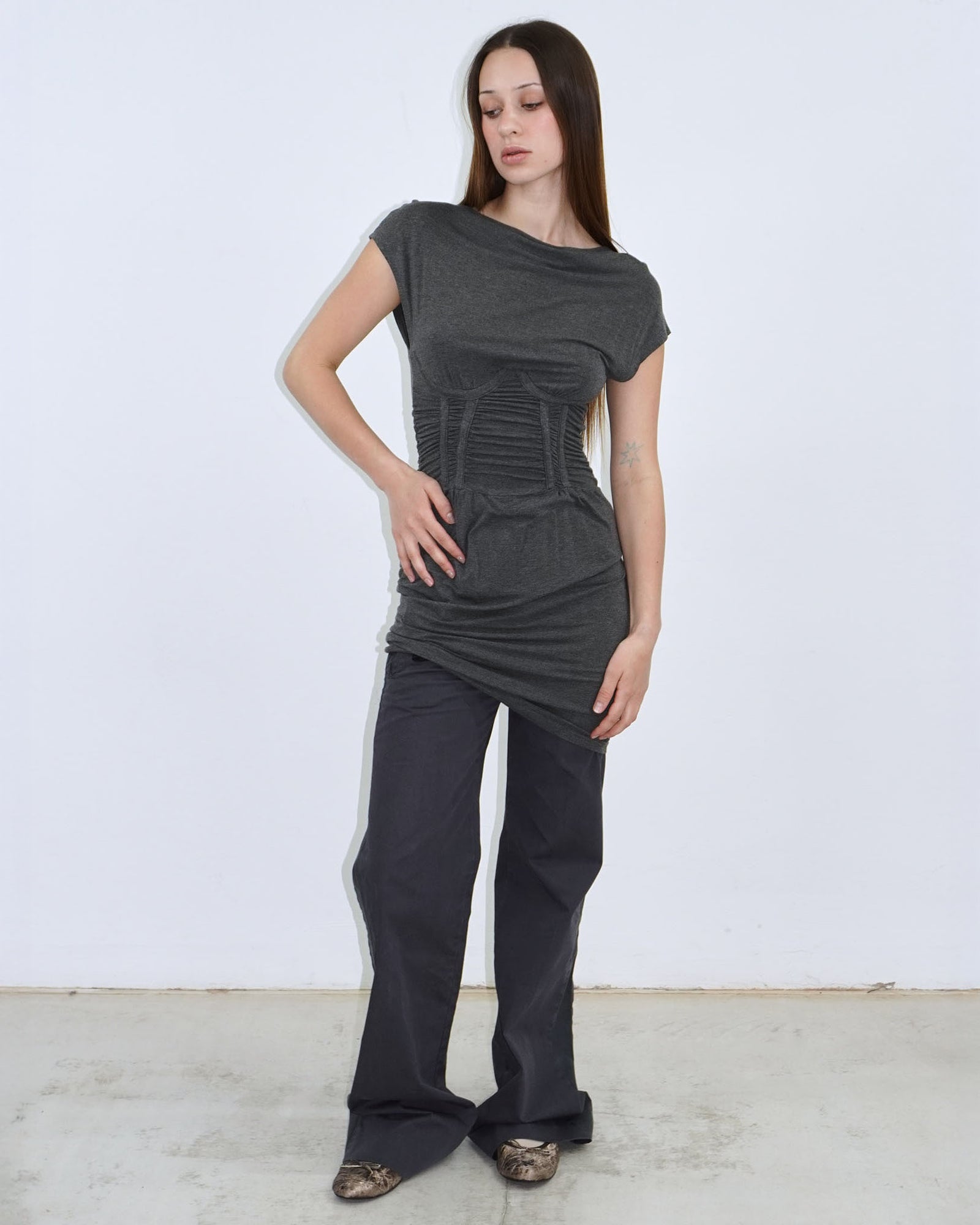 anthracite structured-waist dress
