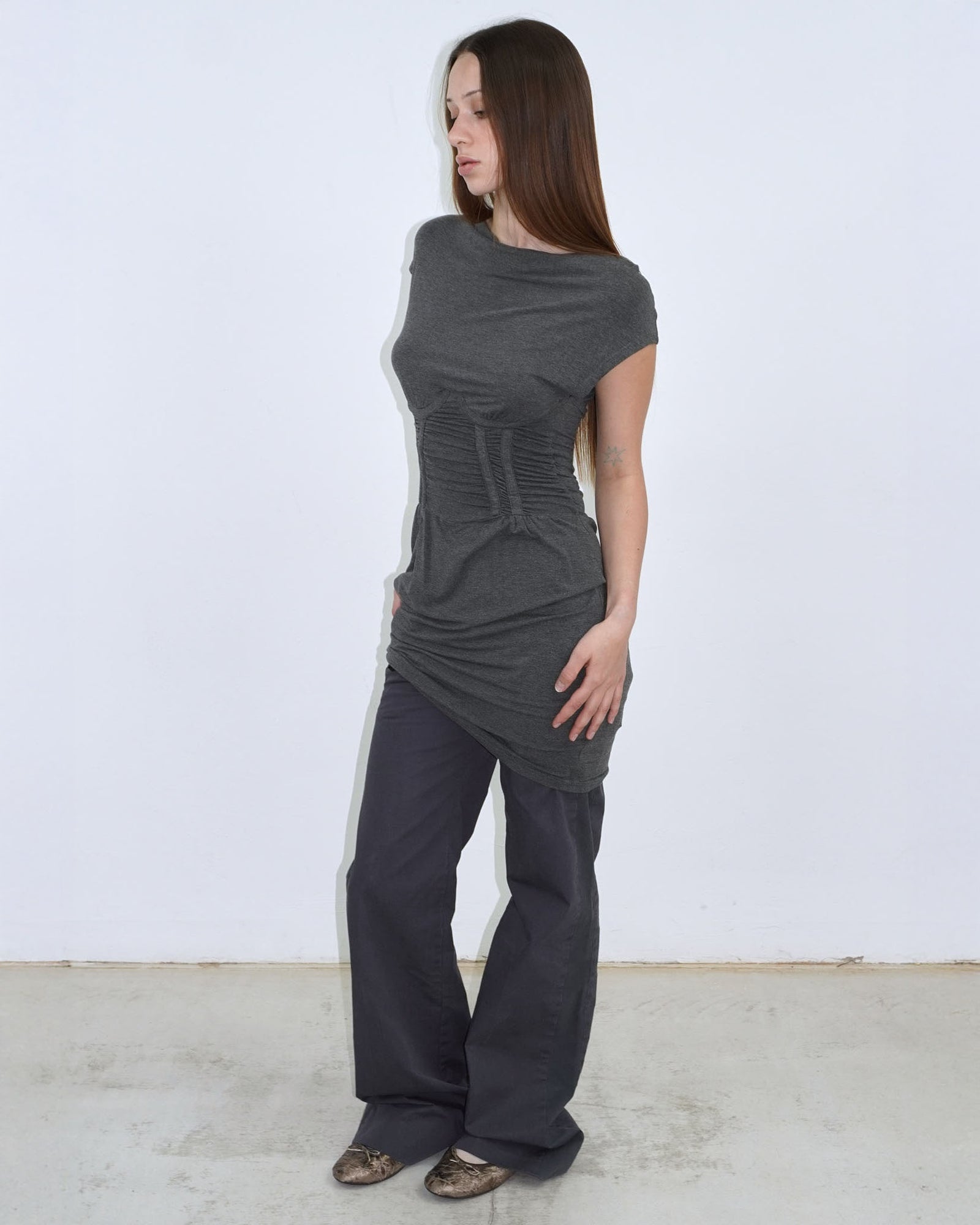 anthracite structured-waist dress