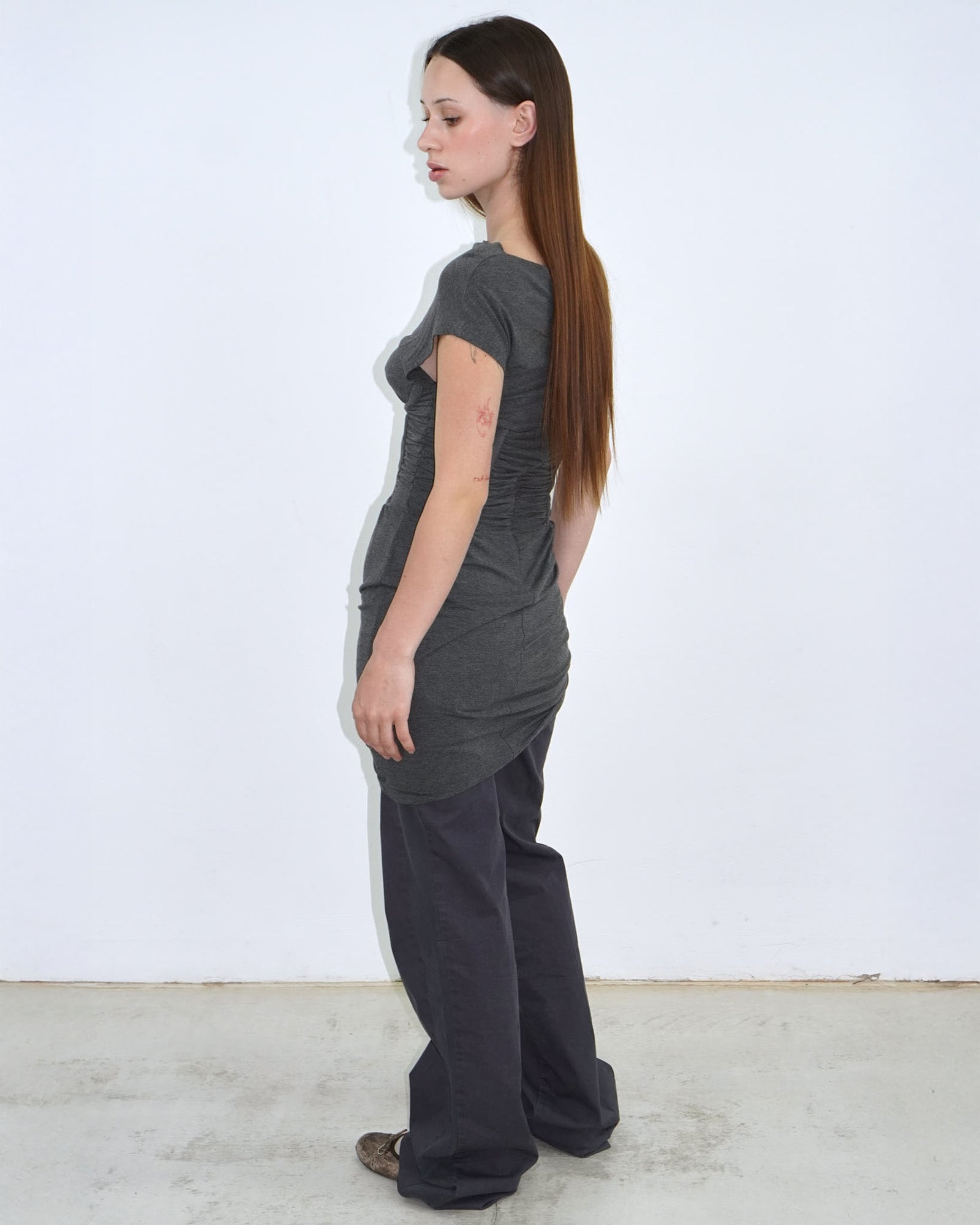 anthracite structured-waist dress