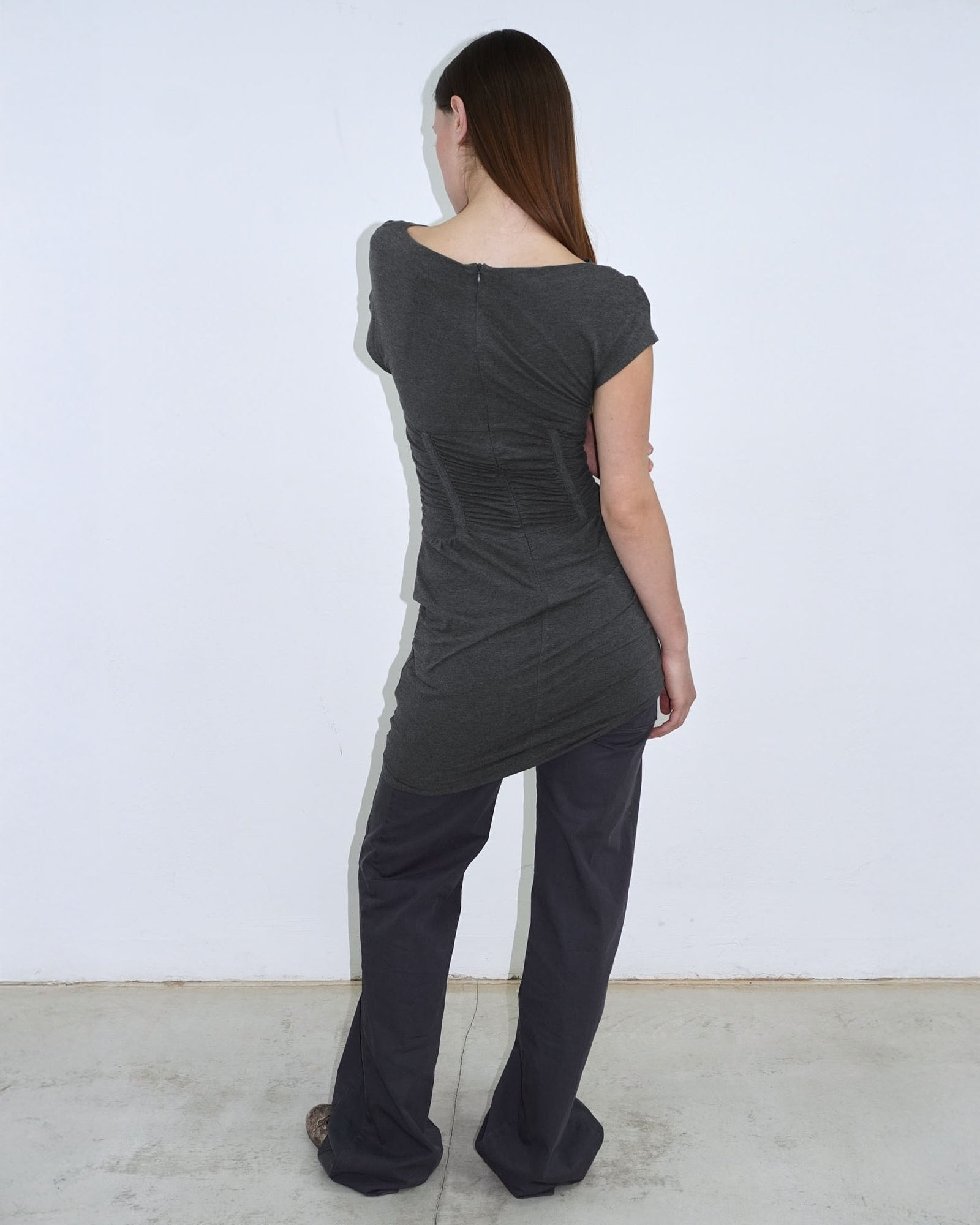 anthracite structured-waist dress