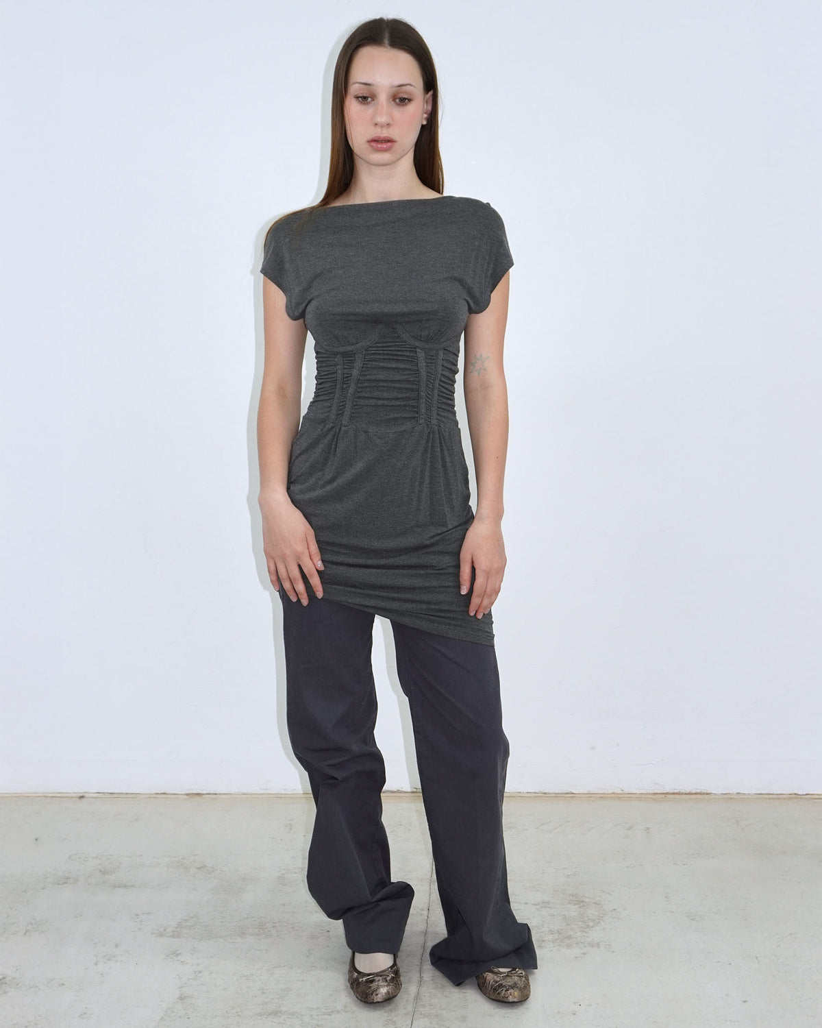 anthracite structured-waist dress