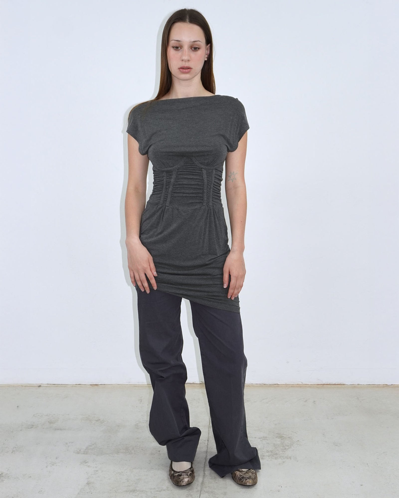 anthracite structured-waist dress