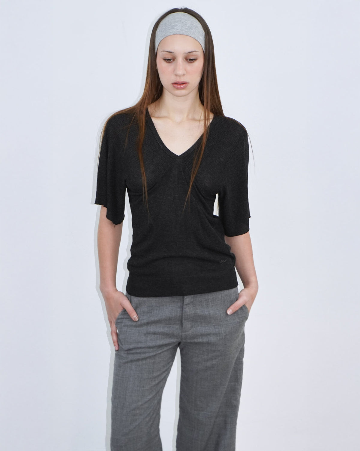 anthracite v neck top with back ties