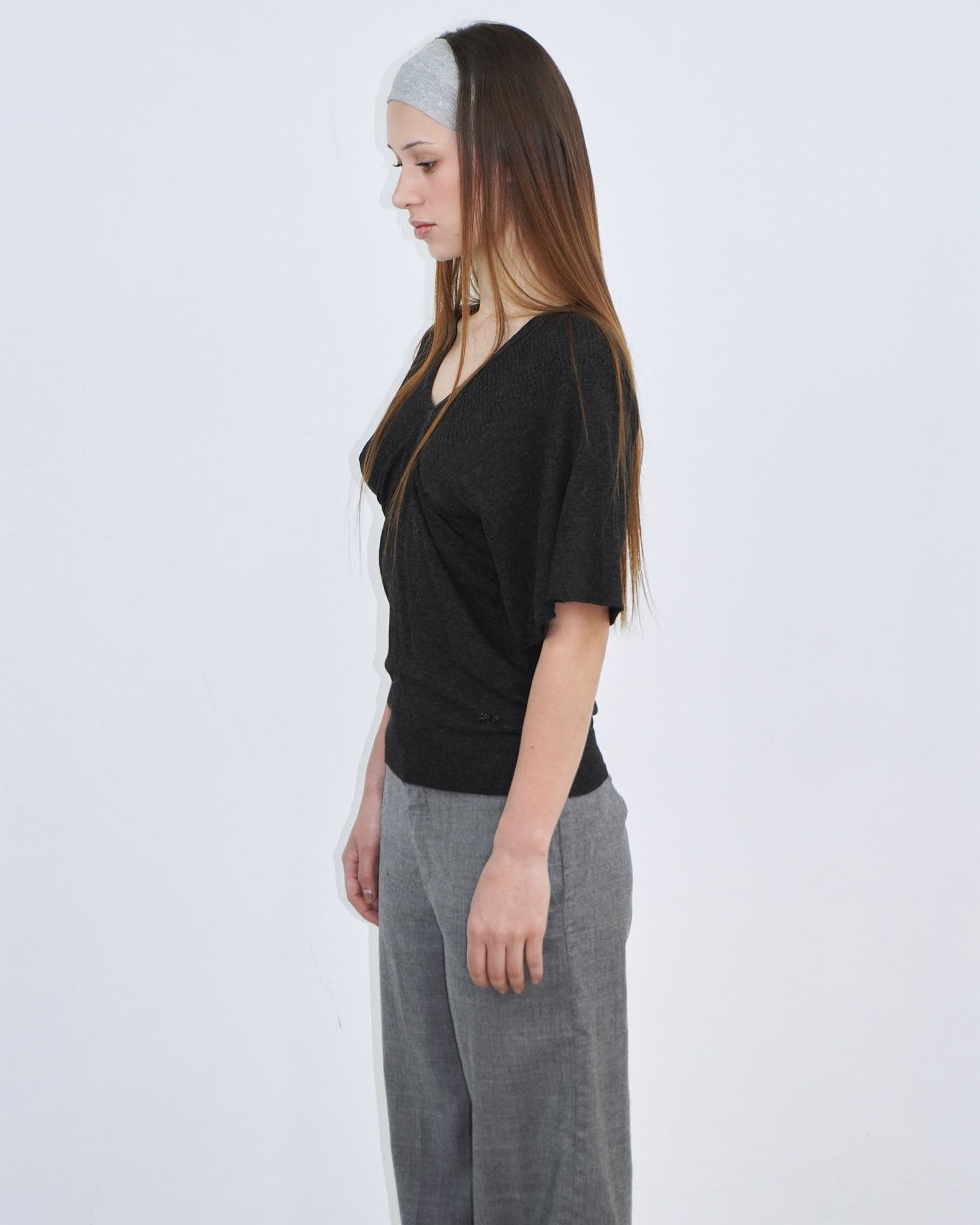 anthracite v neck top with back ties