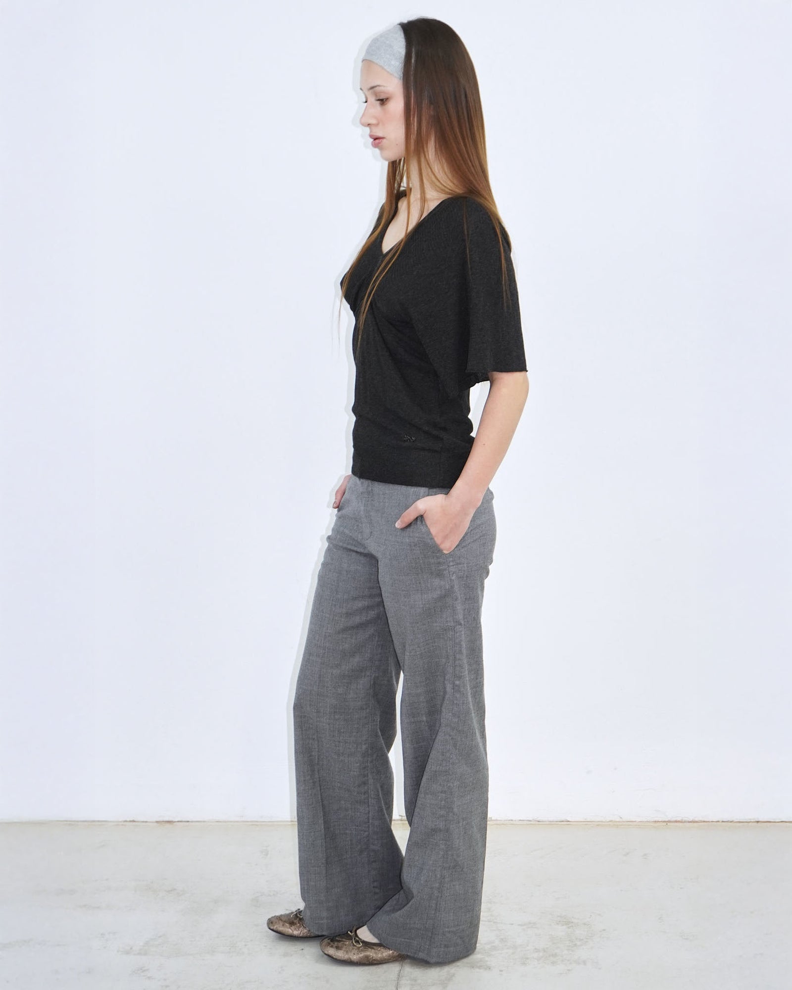 anthracite v neck top with back ties