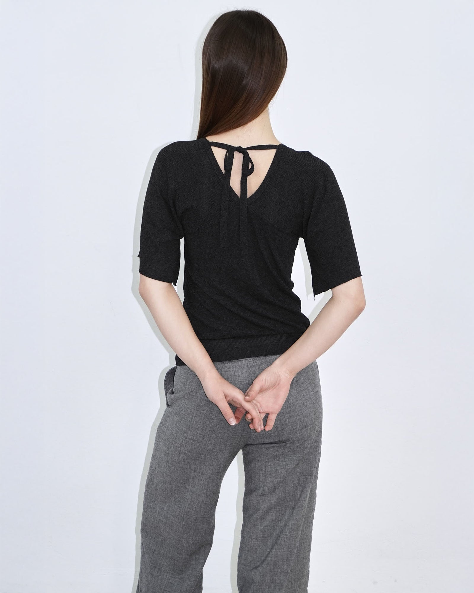 anthracite v neck top with back ties
