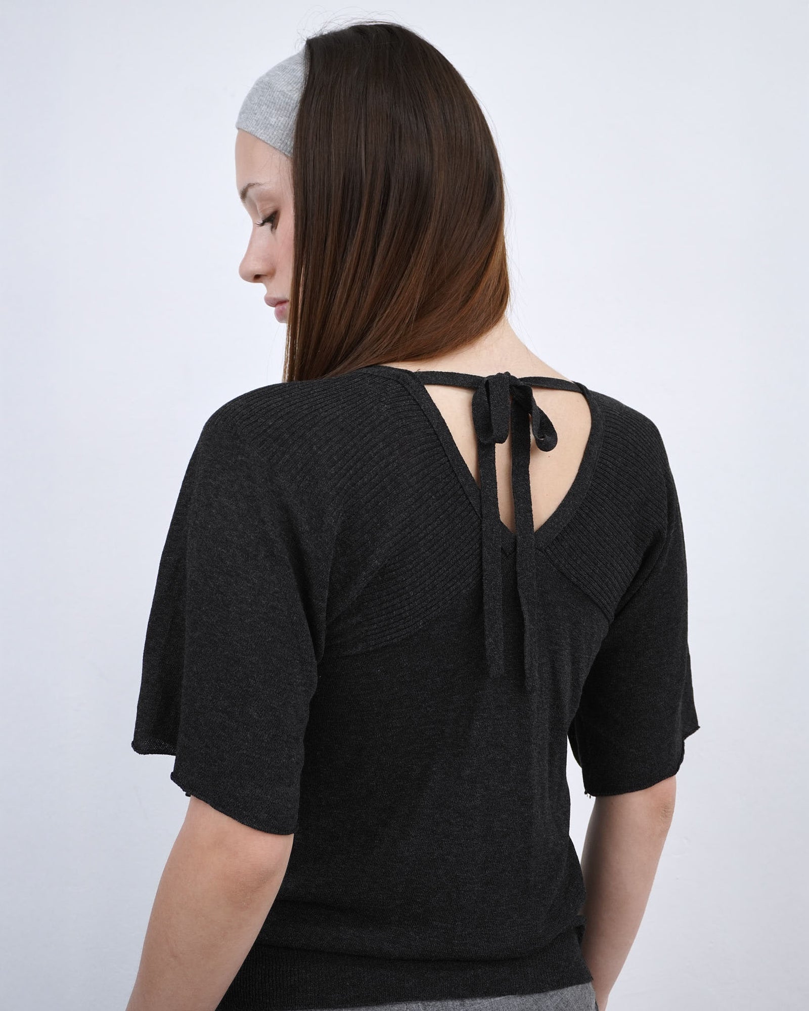 anthracite v neck top with back ties
