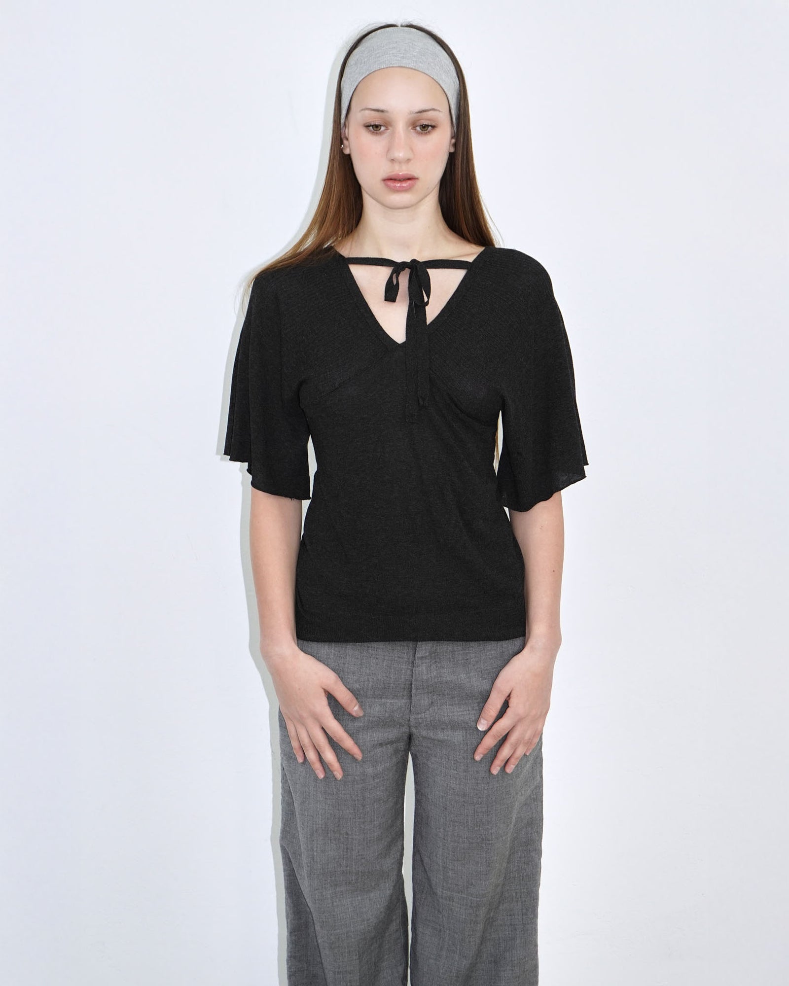 anthracite v neck top with back ties