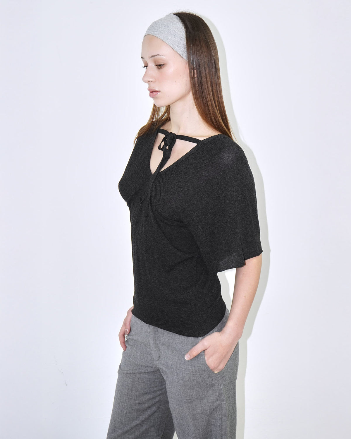 anthracite v neck top with back ties
