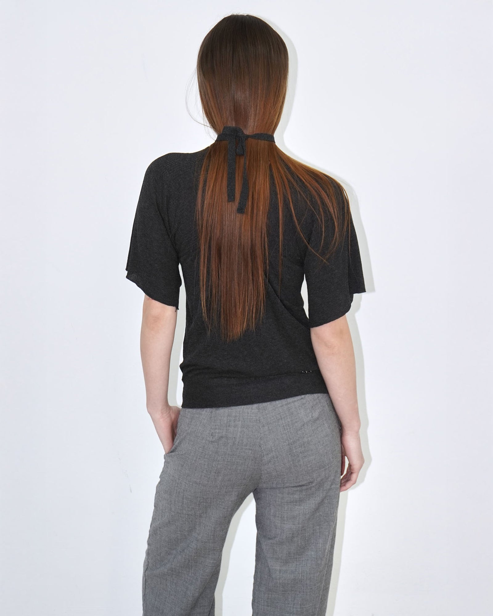 anthracite v neck top with back ties