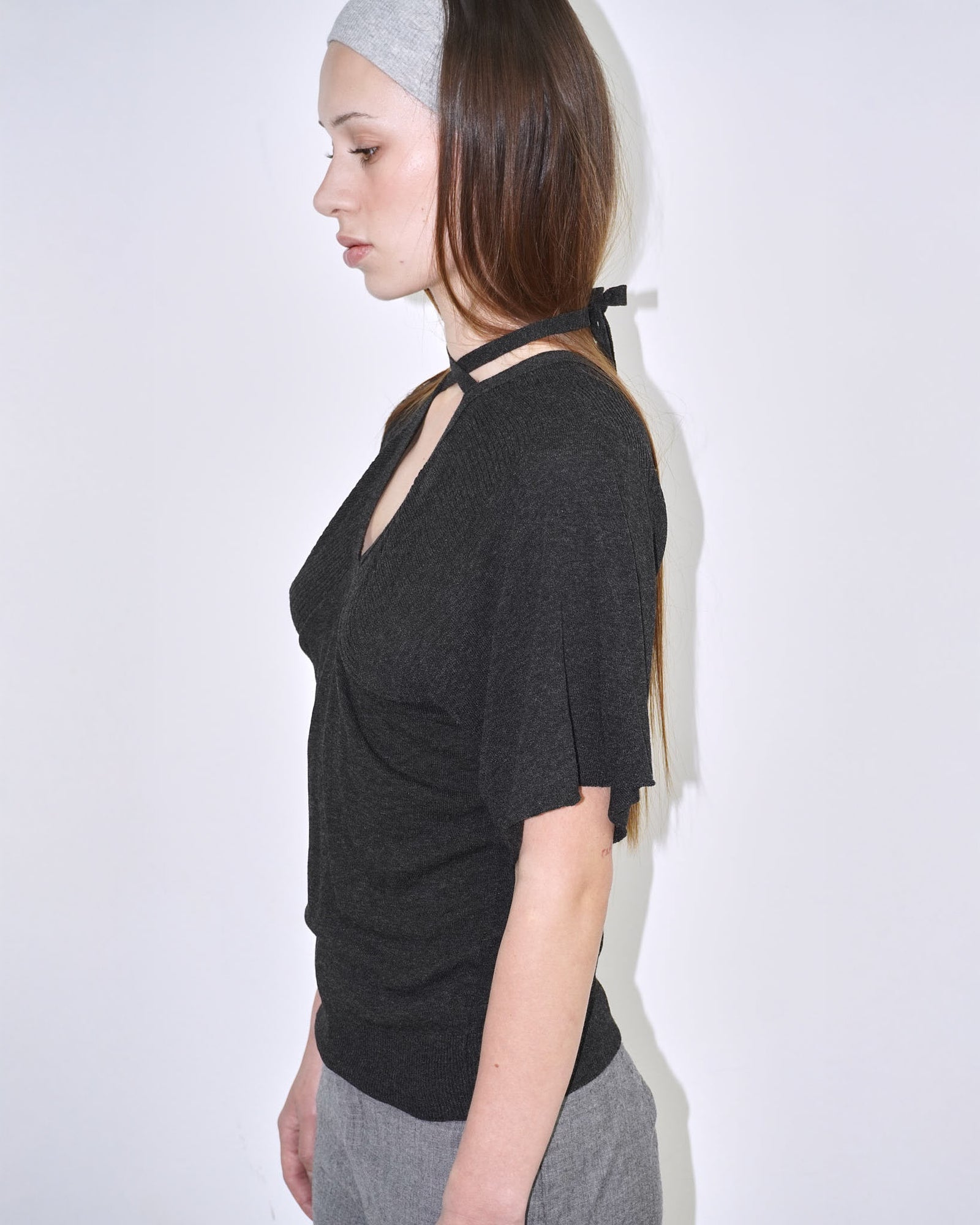 anthracite v neck top with back ties