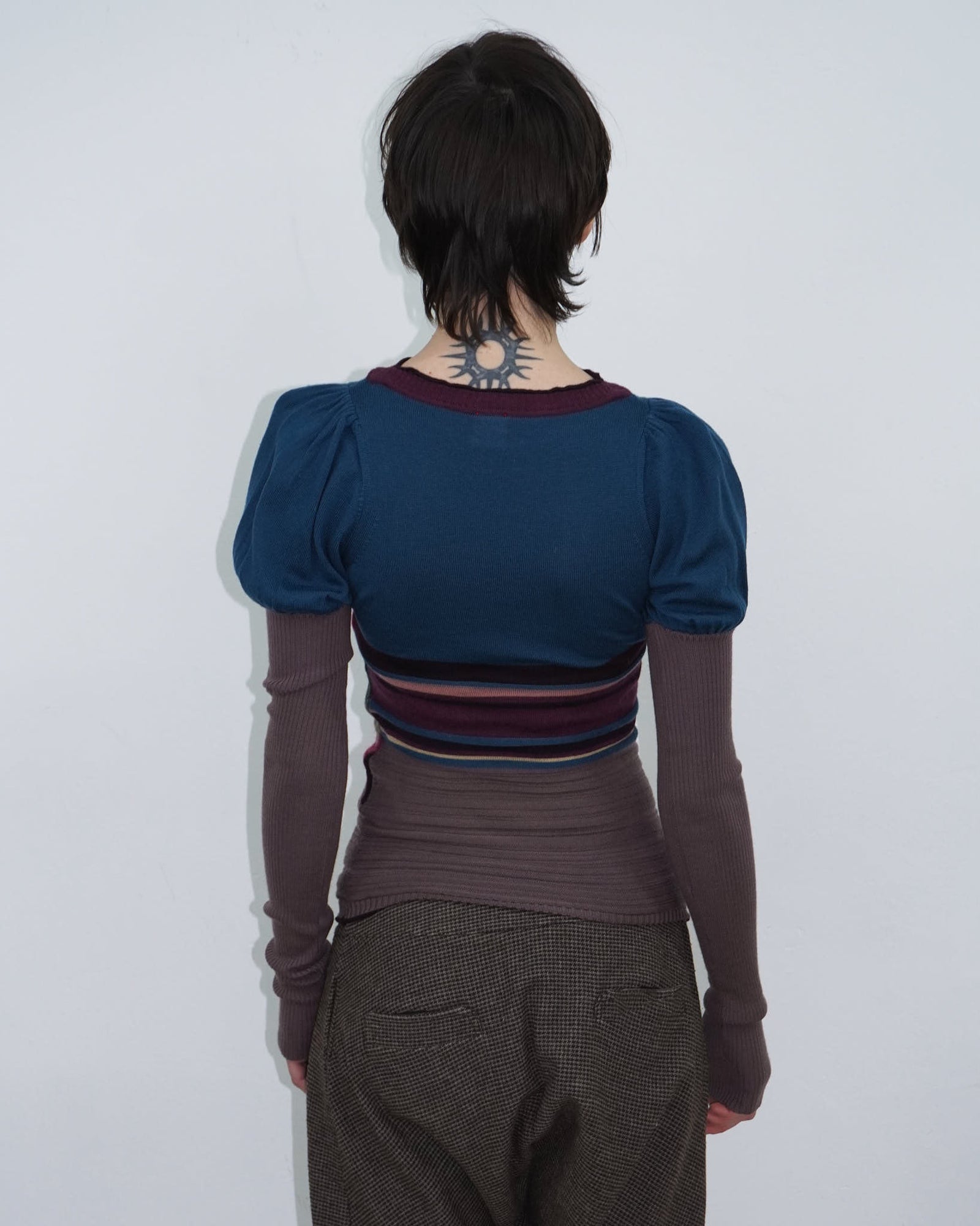 argyle knit top with puff sleeves