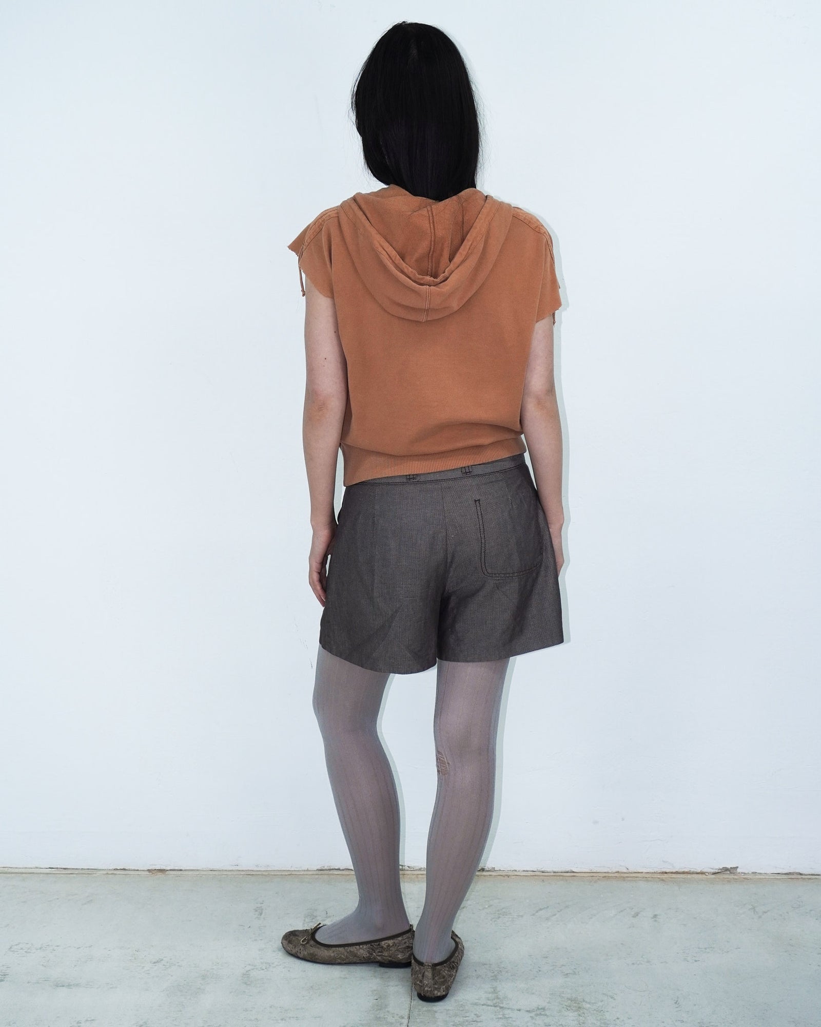 asymmetrical light brown hooded jacket