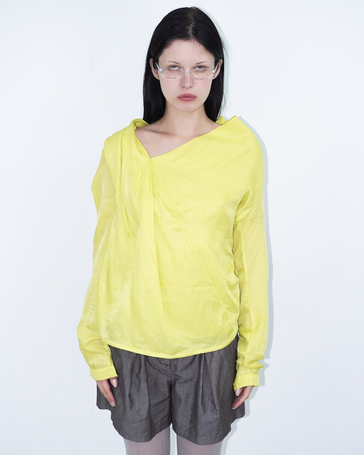 asymmetrical may-green silk top