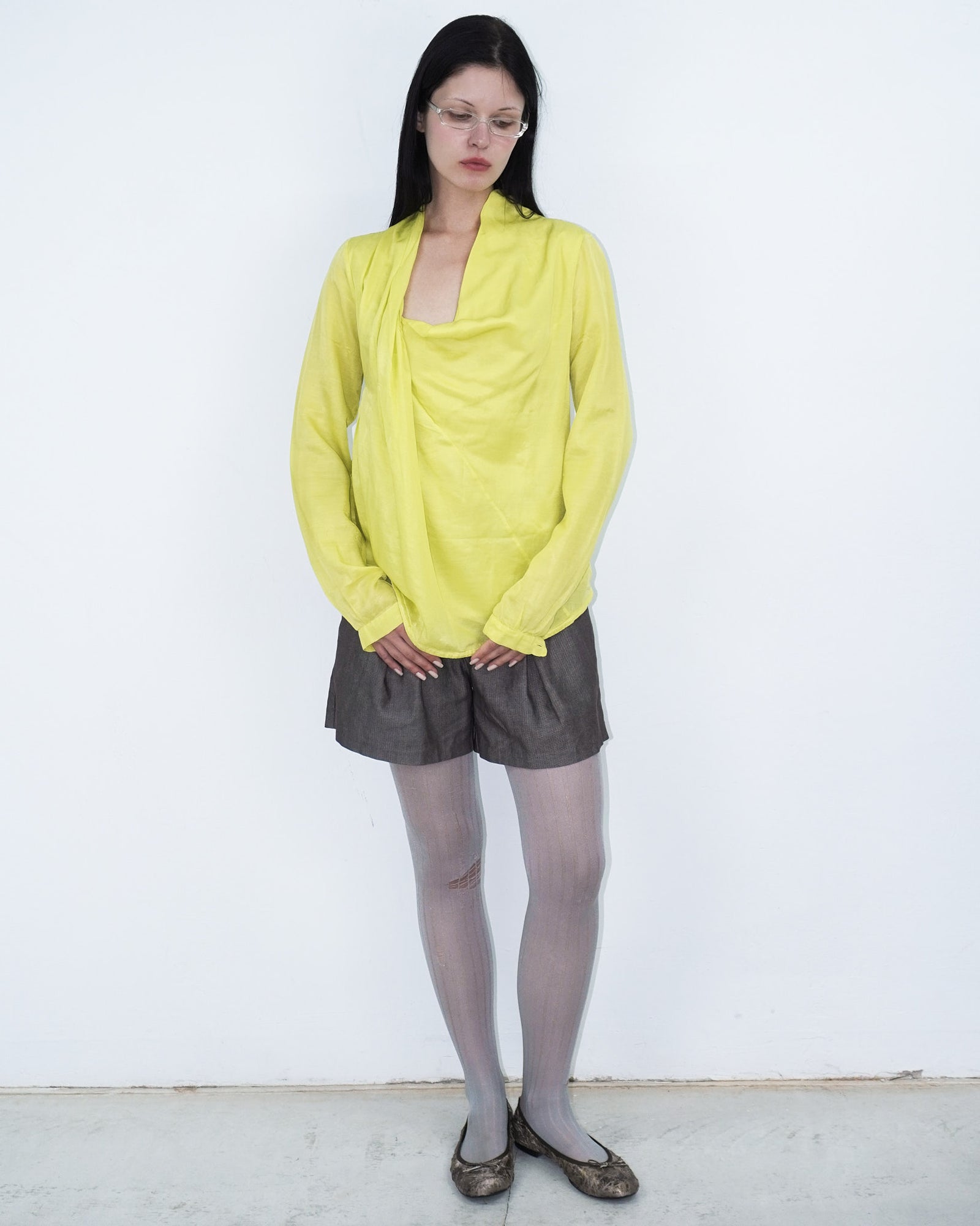 asymmetrical may-green silk top