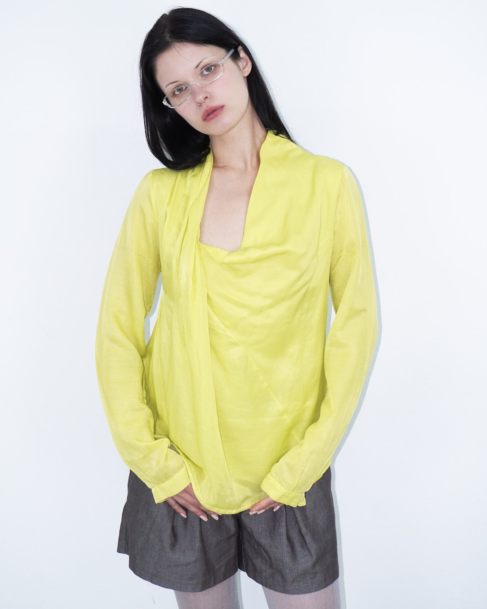 asymmetrical may-green silk top