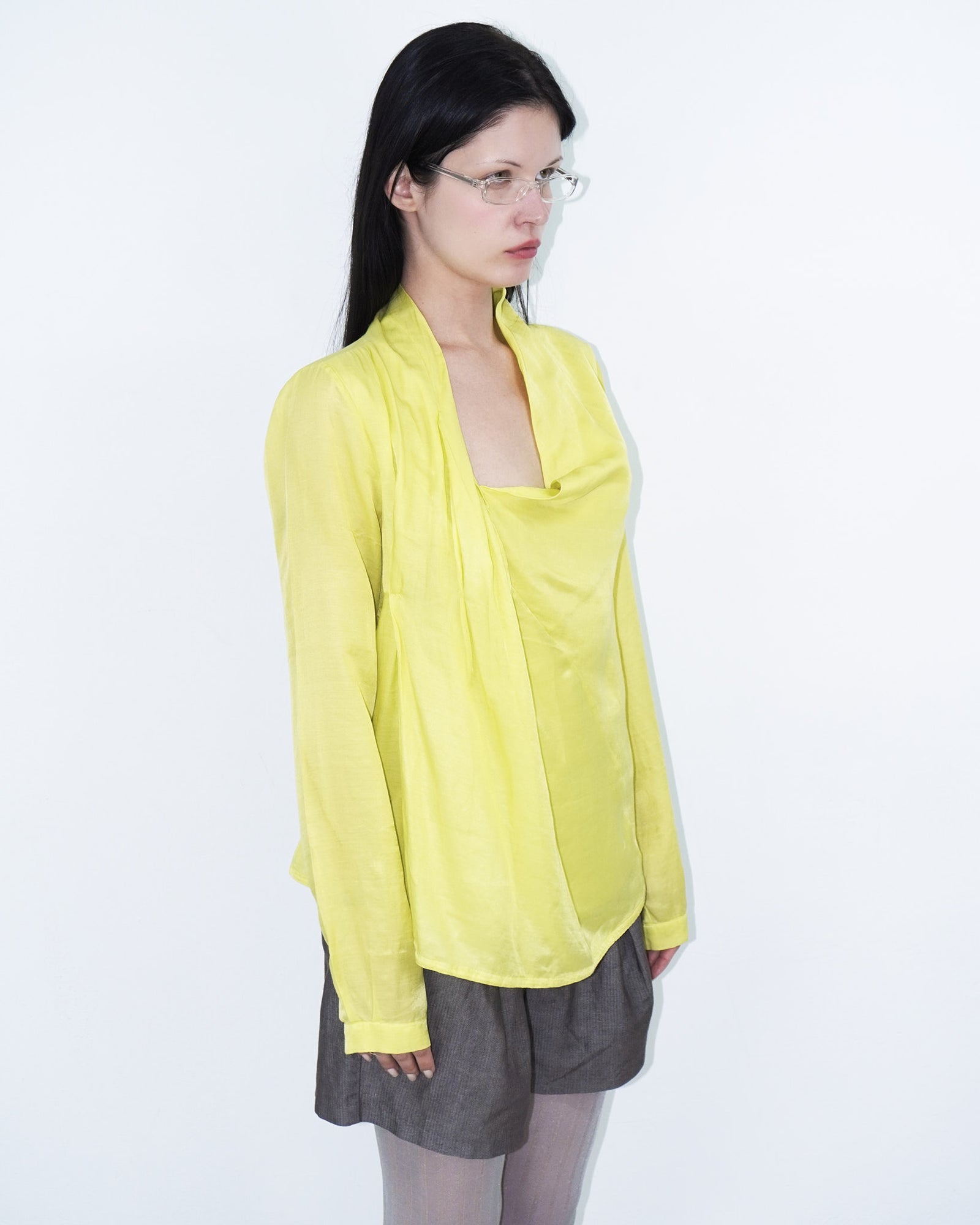 asymmetrical may-green silk top
