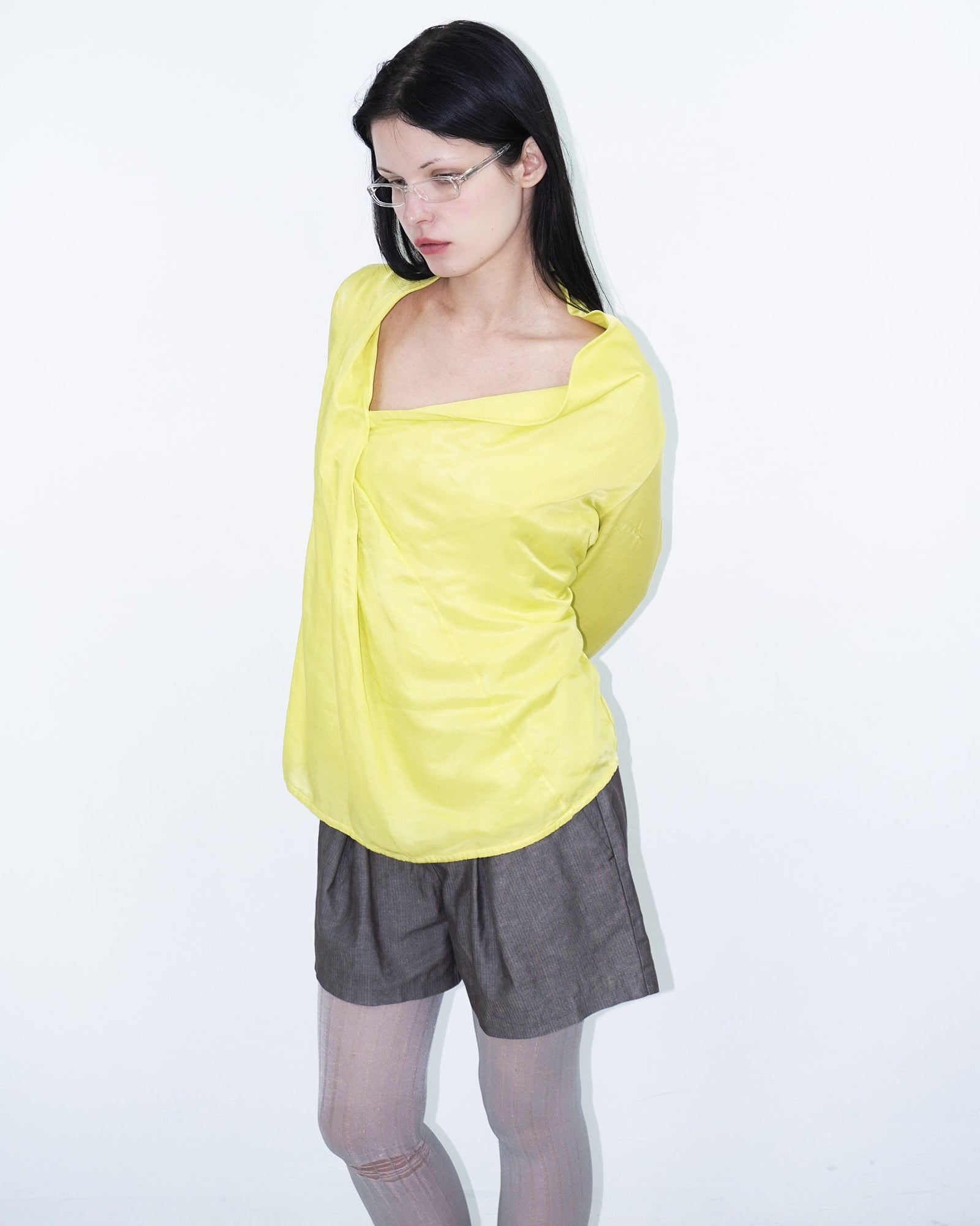 asymmetrical may-green silk top
