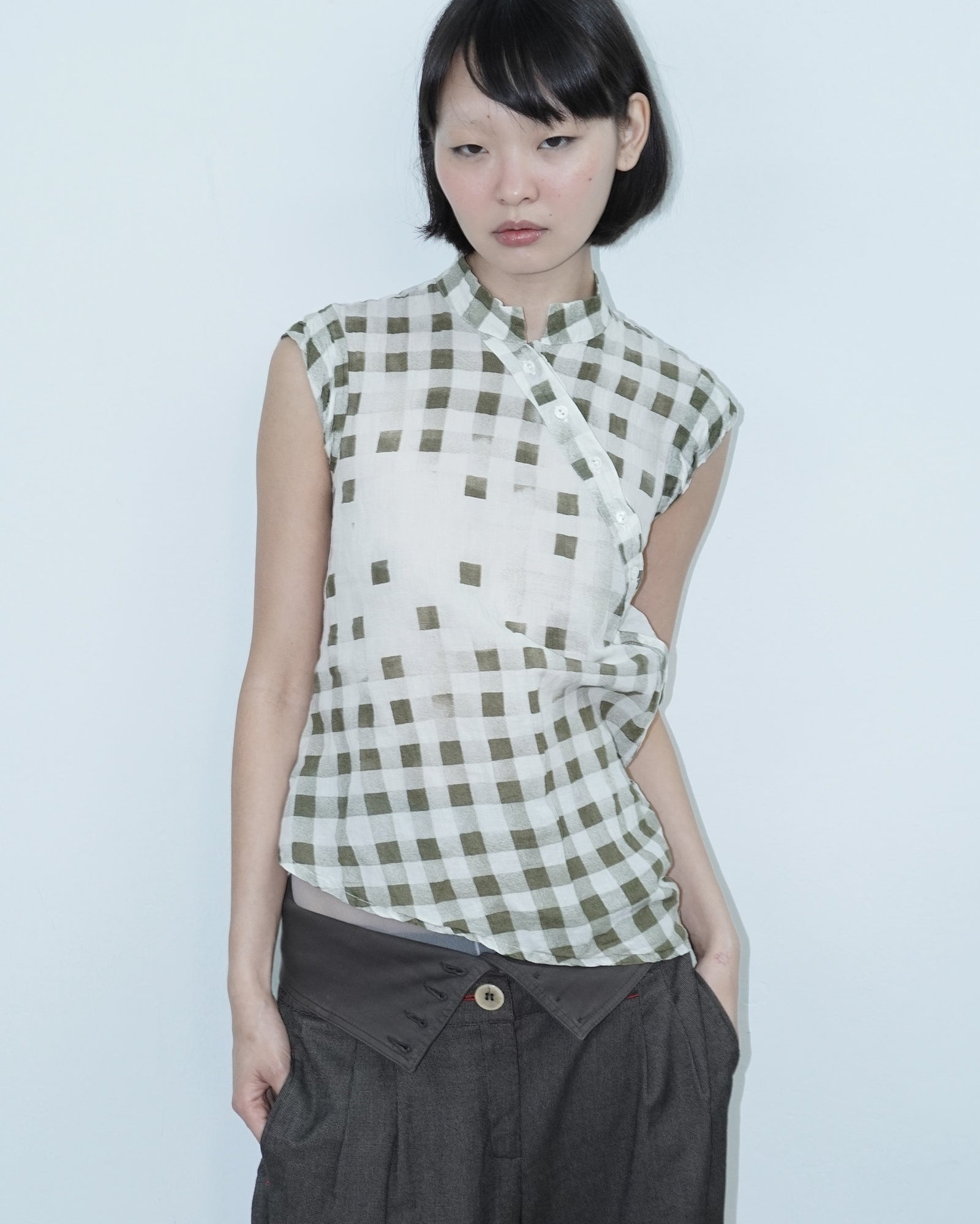 asymmetrical plaid blouse