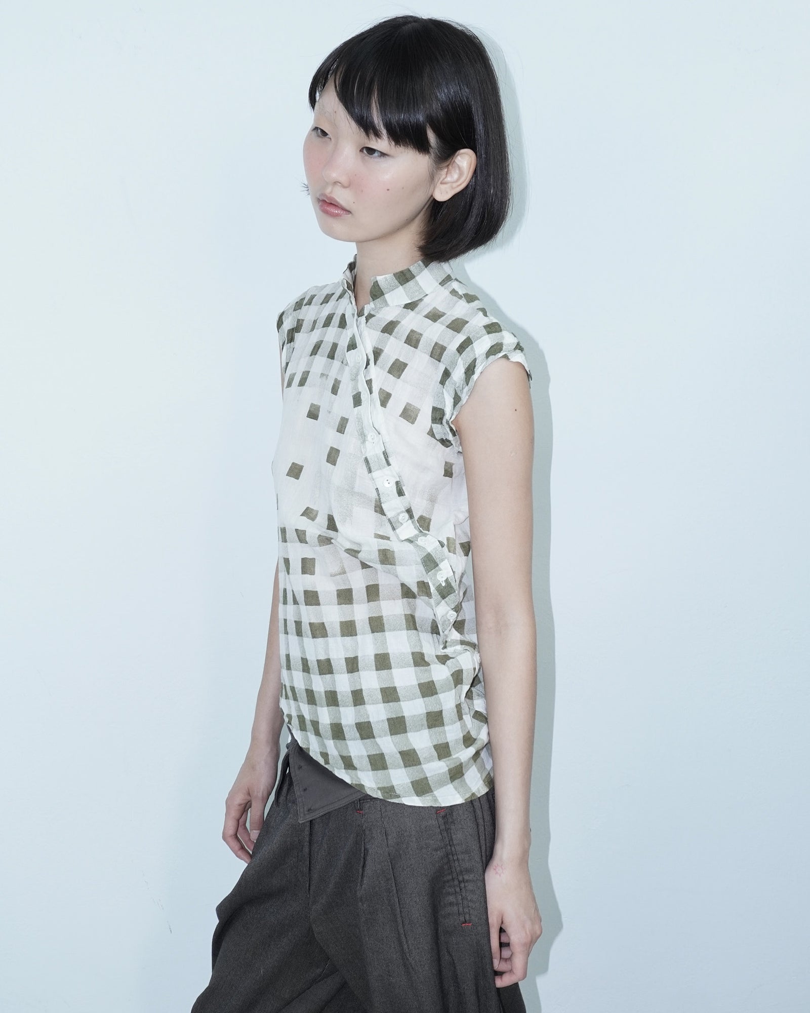 asymmetrical plaid blouse