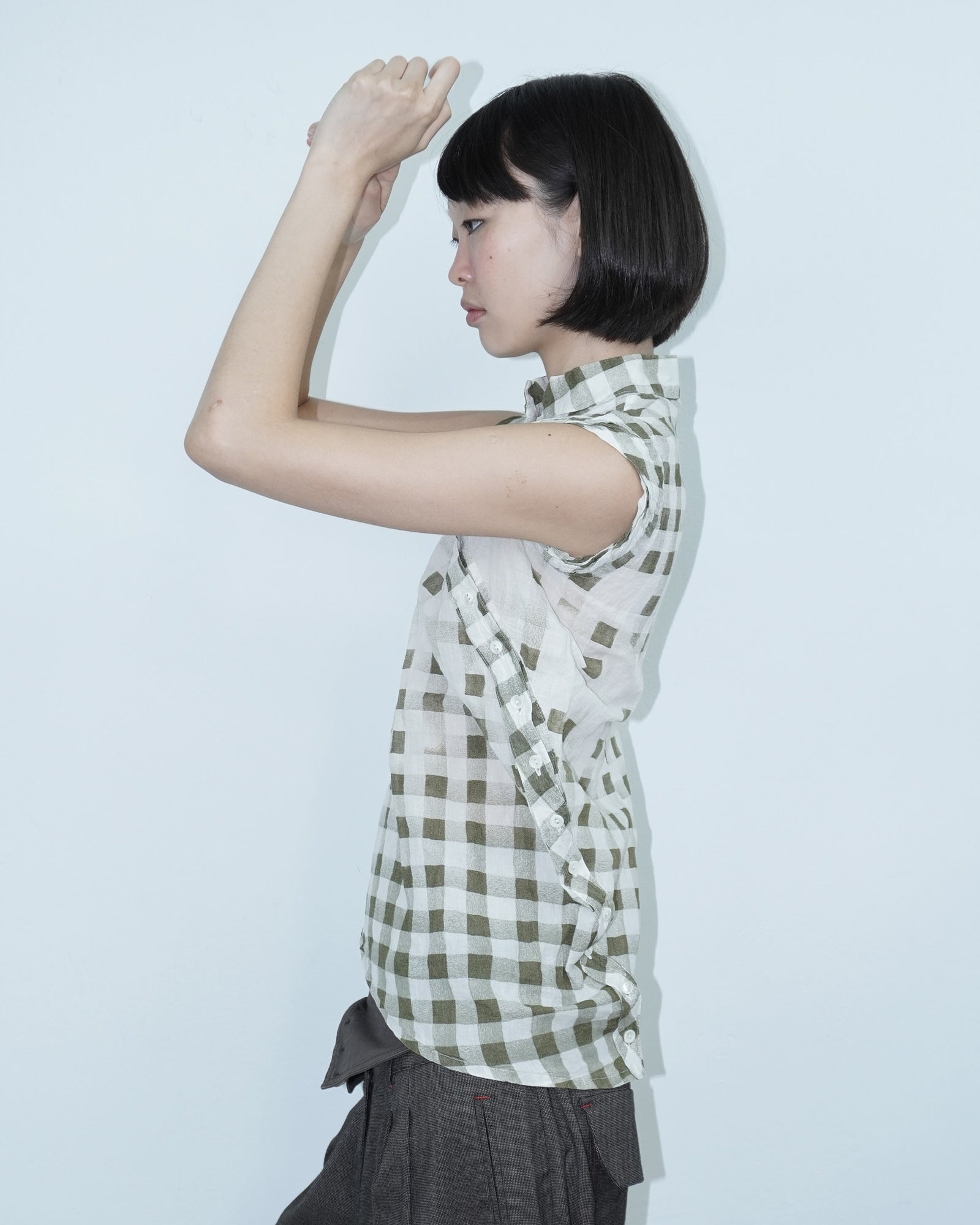 asymmetrical plaid blouse