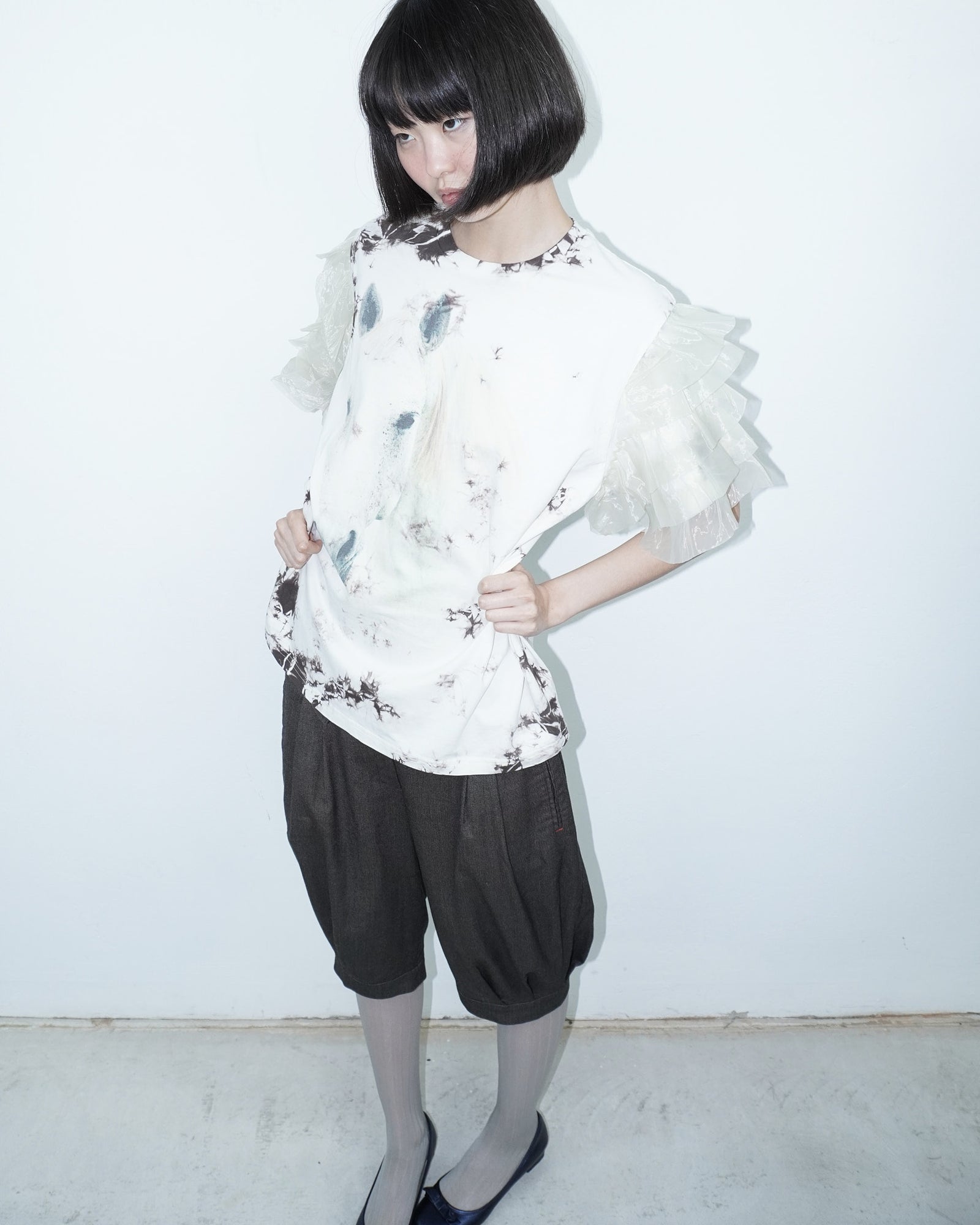 batik ruffle top with horse print