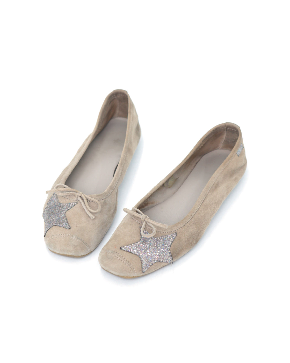 beige star suede ballet flats