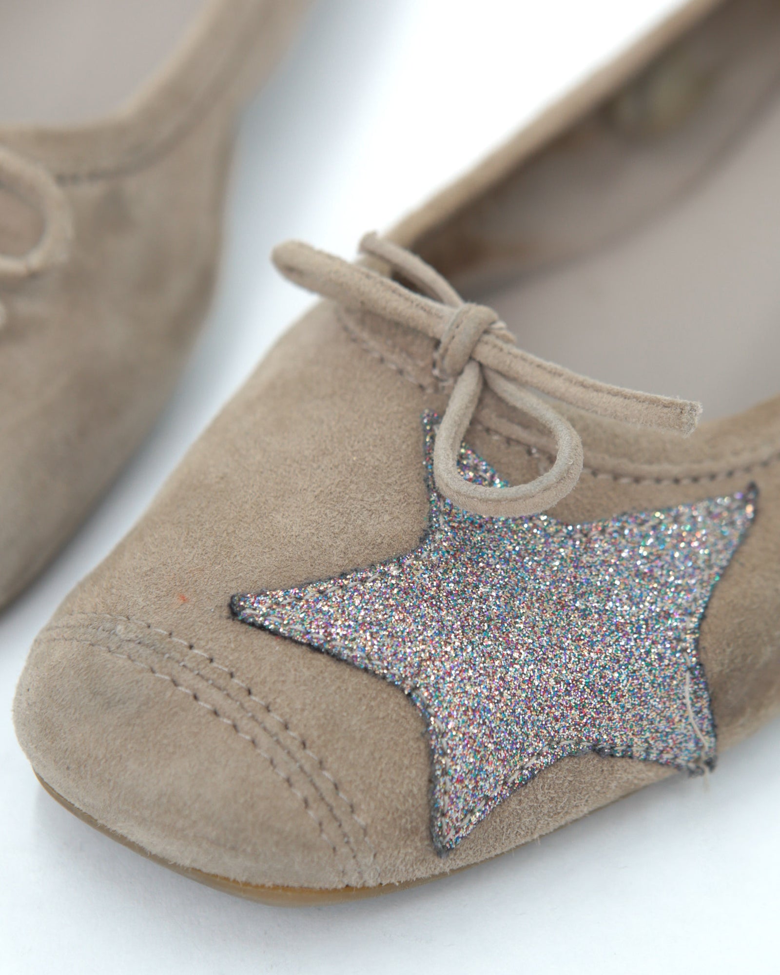 beige star suede ballet flats