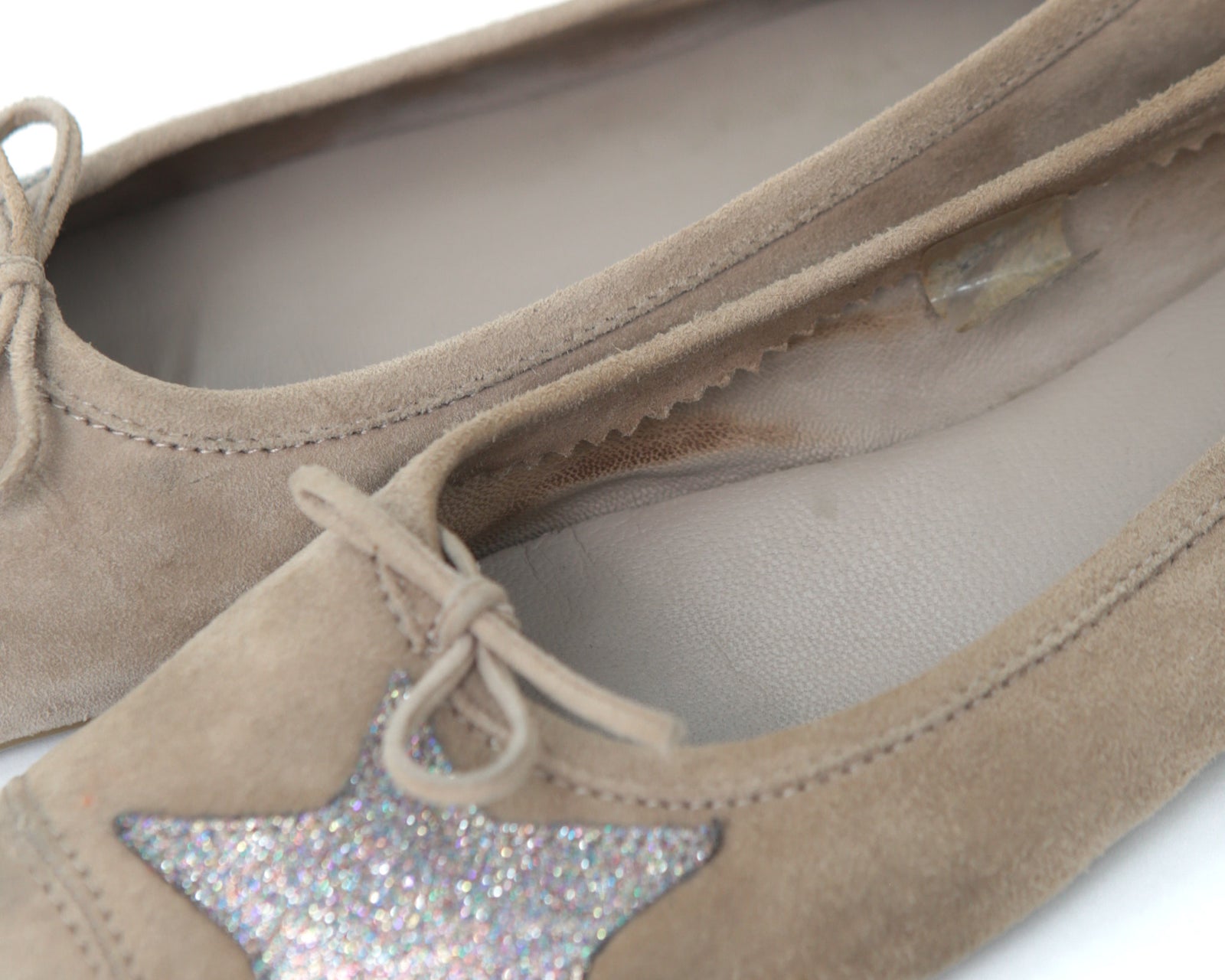 beige star suede ballet flats