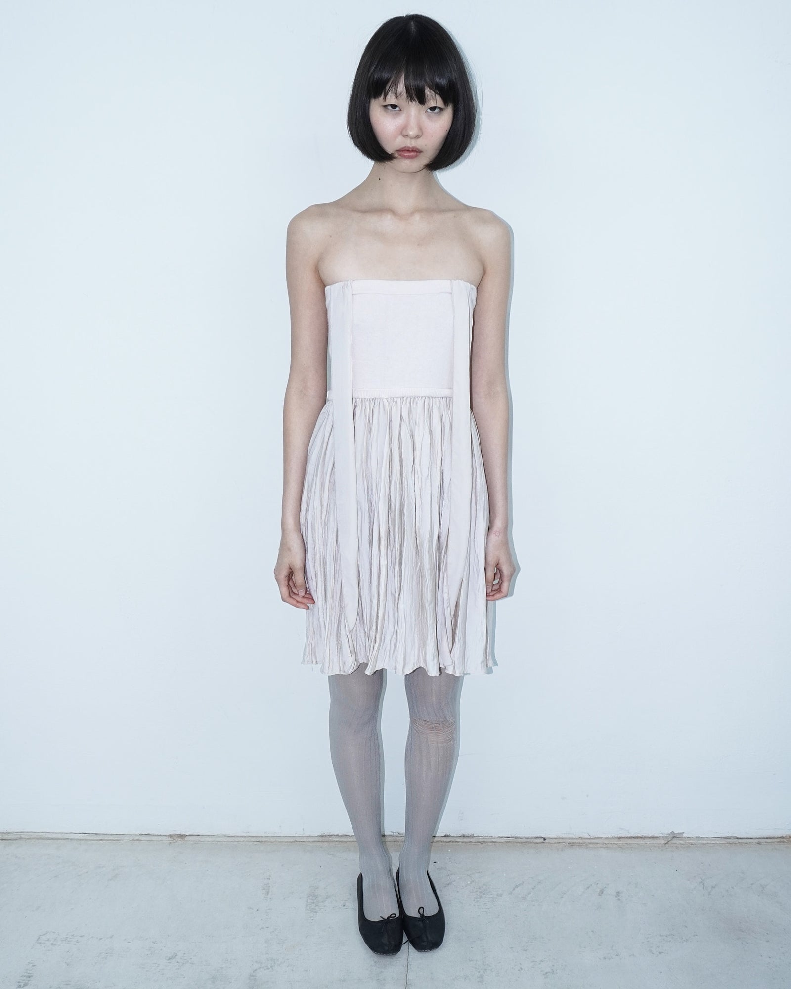 bi-material angora rose pleated dress/ skirt