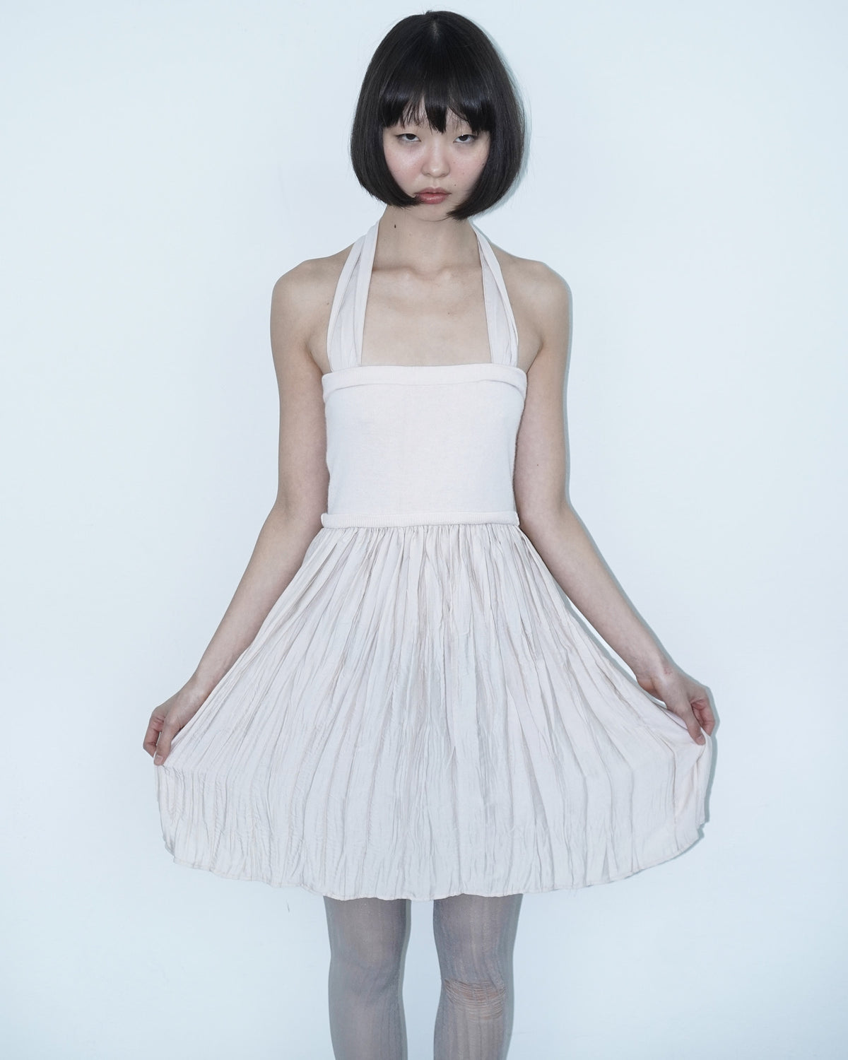bi-material angora rose pleated dress/ skirt