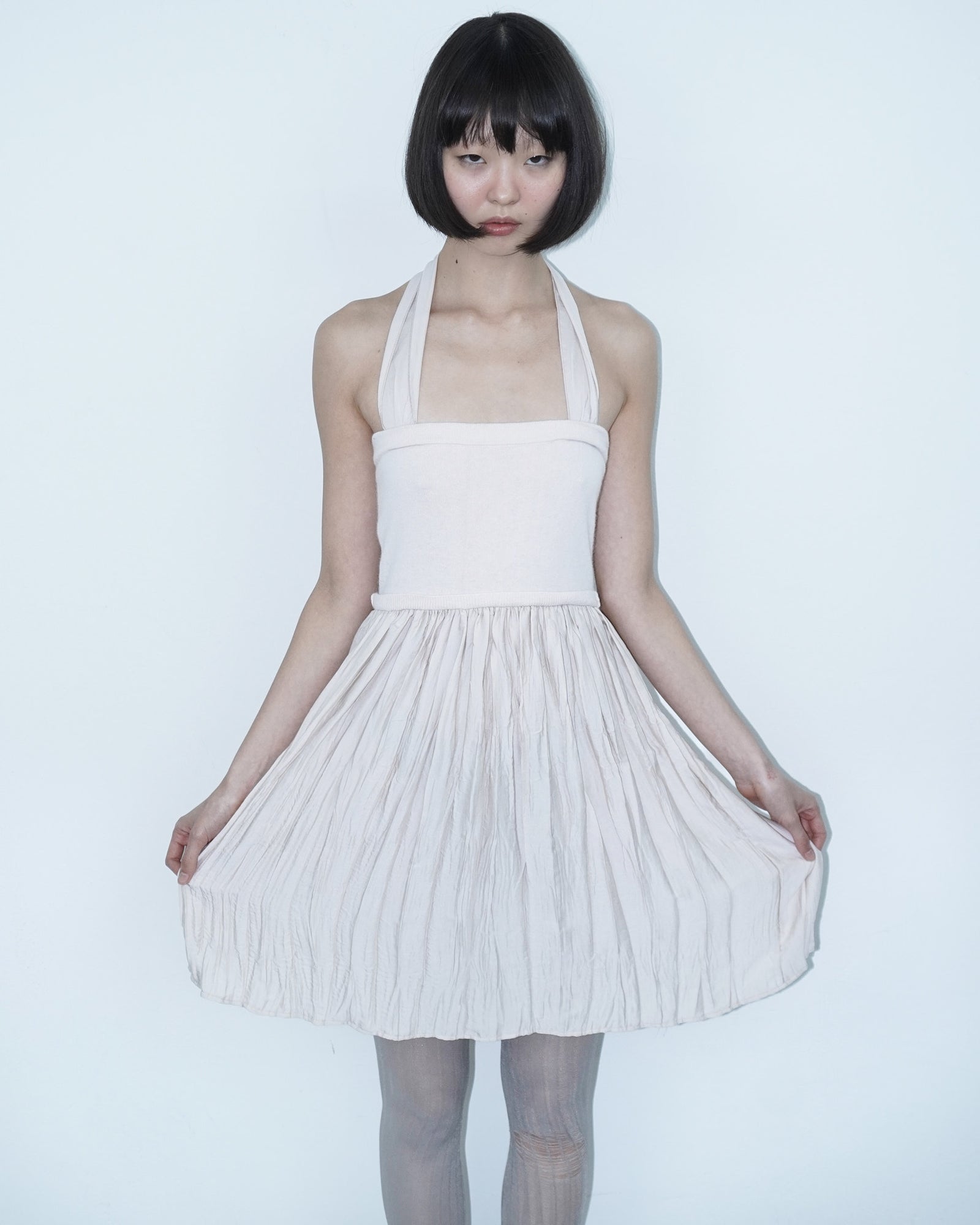 bi-material angora rose pleated dress/ skirt