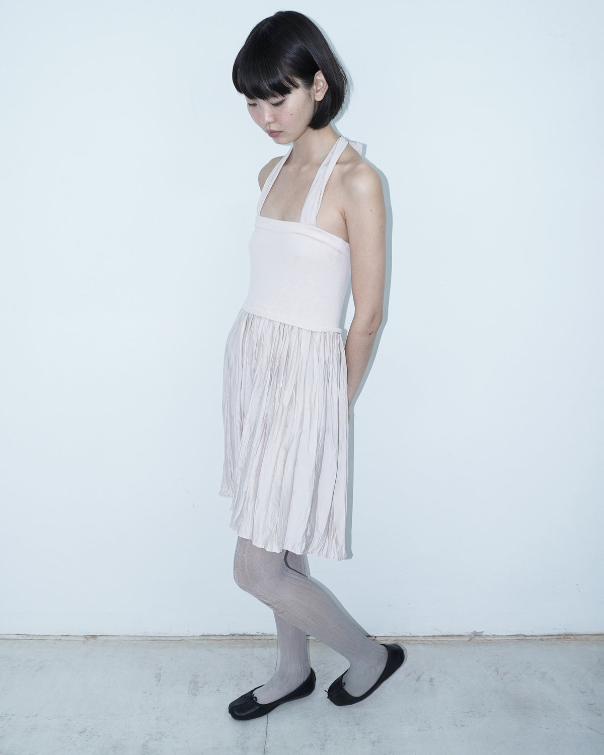 bi-material angora rose pleated dress/ skirt