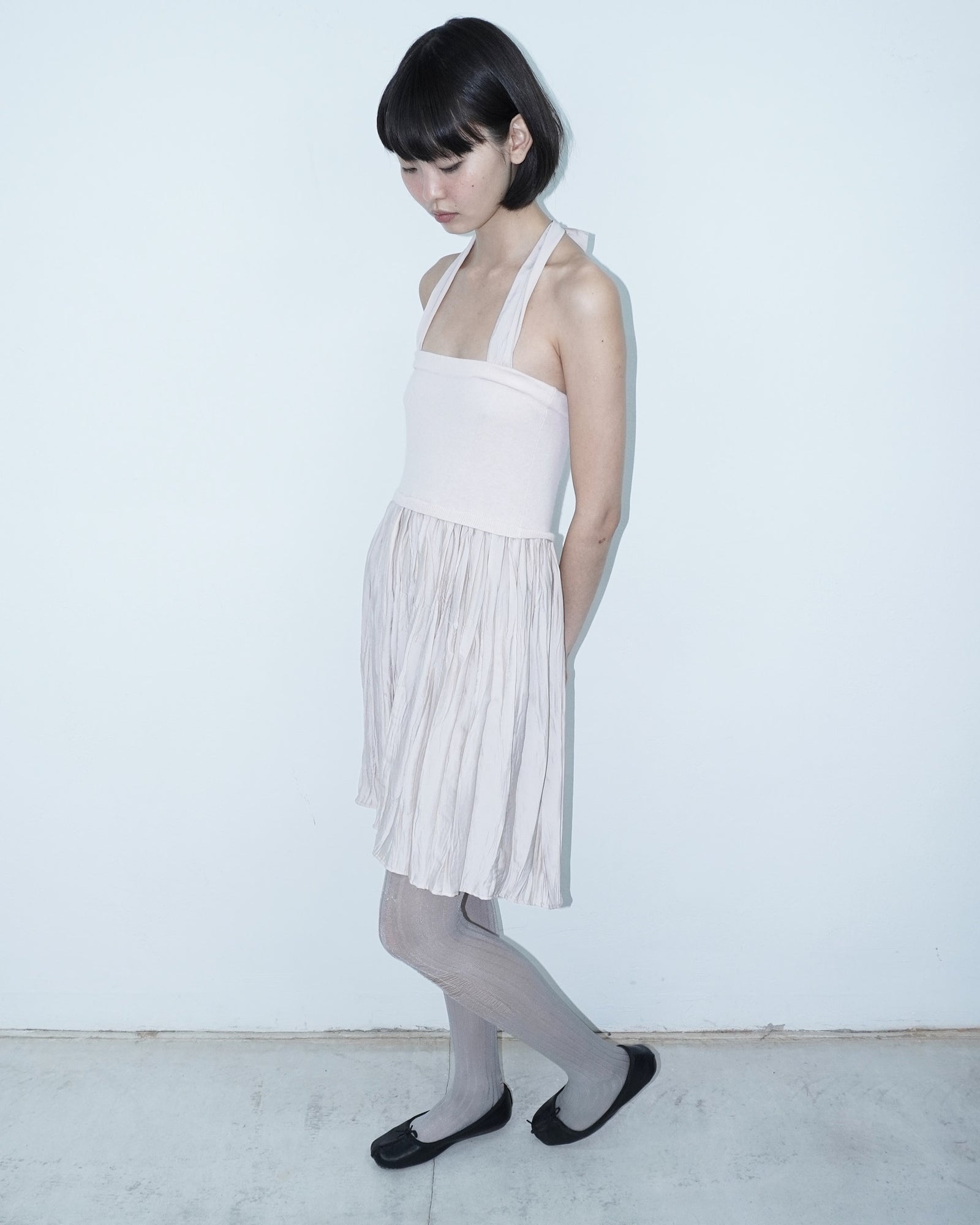 bi-material angora rose pleated dress/ skirt