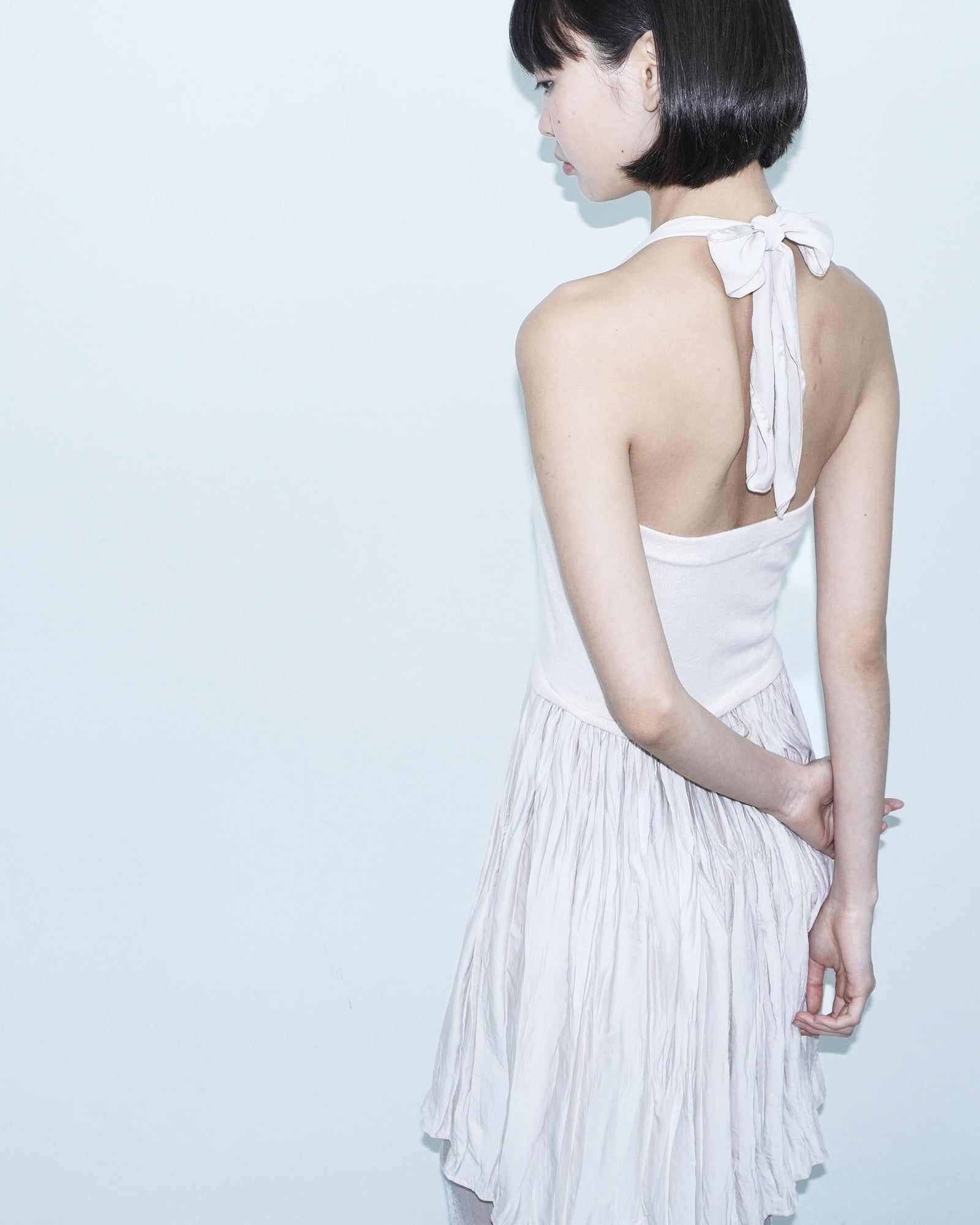 bi-material angora rose pleated dress/ skirt