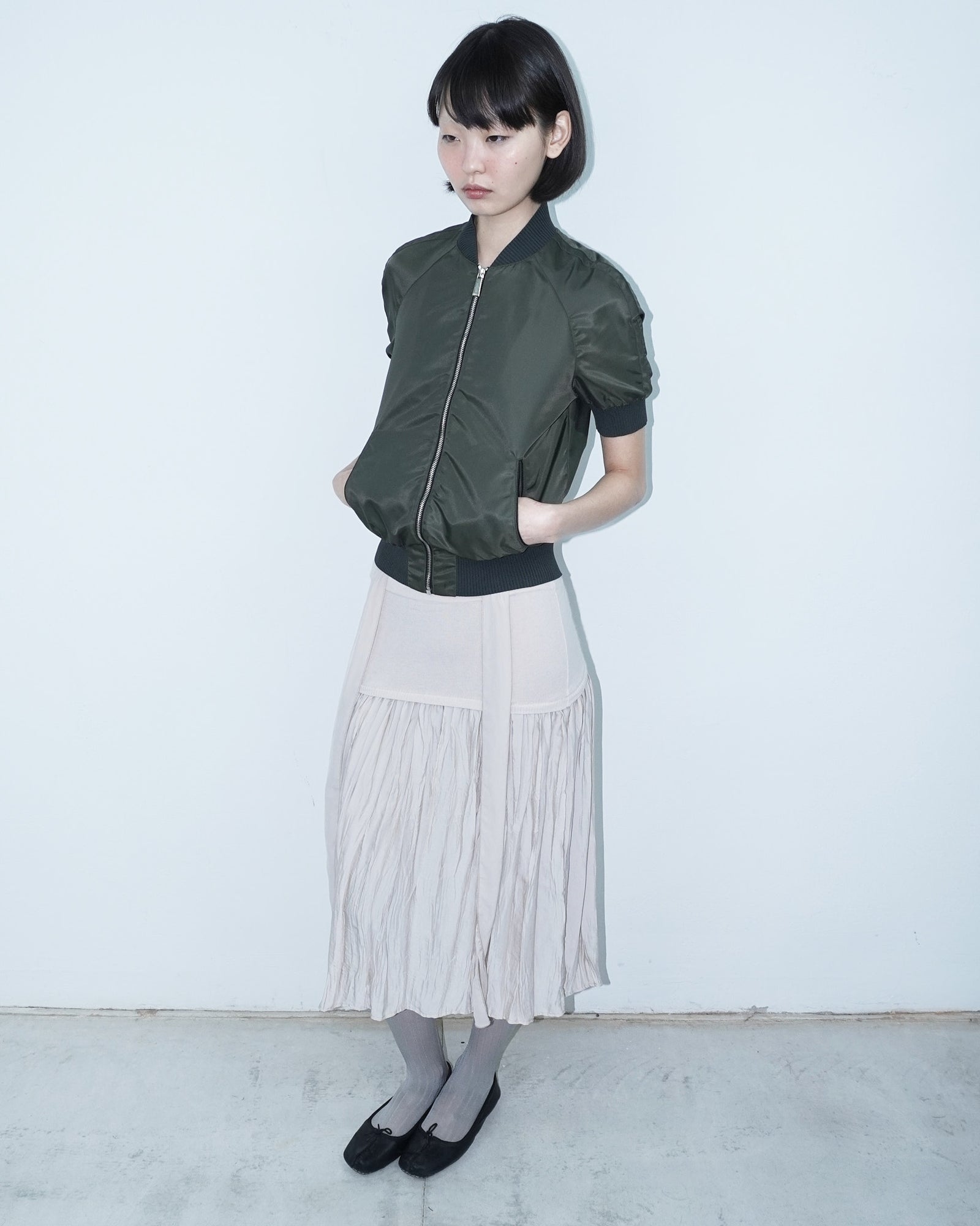 bi-material angora rose pleated dress/ skirt