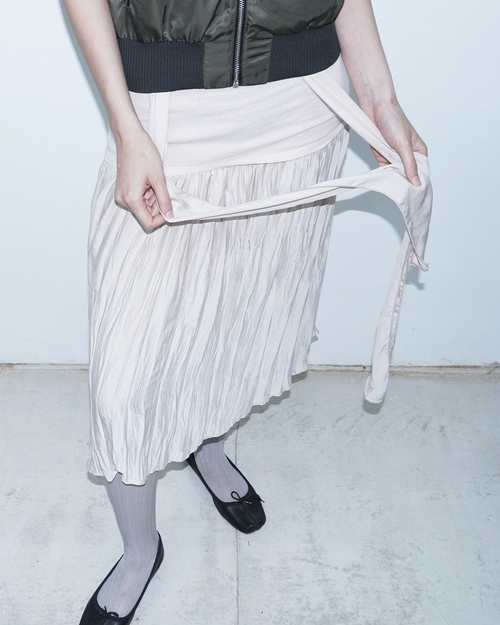 bi-material angora rose pleated dress/ skirt
